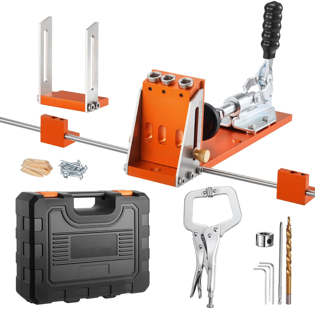 Adjustable Pocket Hole Jig Kit 12.7-38.1mm Woodworking Jig with Drill & Clamp