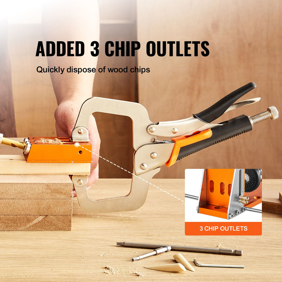 Pocket Hole Jig Kit, 34 Pcs Pocket Hole Jig System with C-clamp, Fixture, Step Drills, Wrenches, Drill Stop Rings, Square Drive Bits, Toolbox, for DIY Carpentry Projects, Adjustable