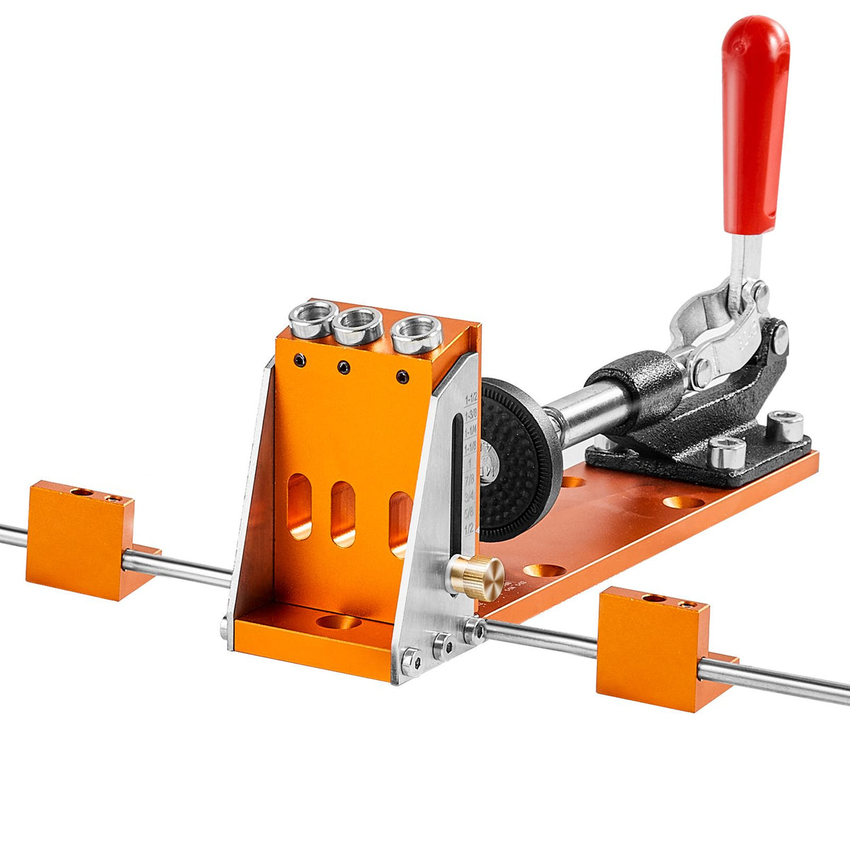 Pocket Hole Jig Kit, 34 Pcs Pocket Hole Jig System with C-clamp, Fixture, Step Drills, Wrenches, Drill Stop Rings, Square Drive Bits, Toolbox, for DIY Carpentry Projects, Adjustable