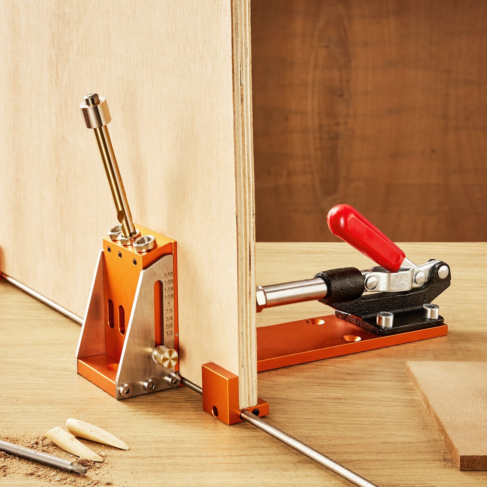 Pocket Hole Jig Kit, 34 Pcs Pocket Hole Jig System with C-clamp,  Fixture, Step Drills, Wrenches, Drill Stop Rings, Square Drive Bits, Toolbox, for DIY Carpentry Projects, Adjustable