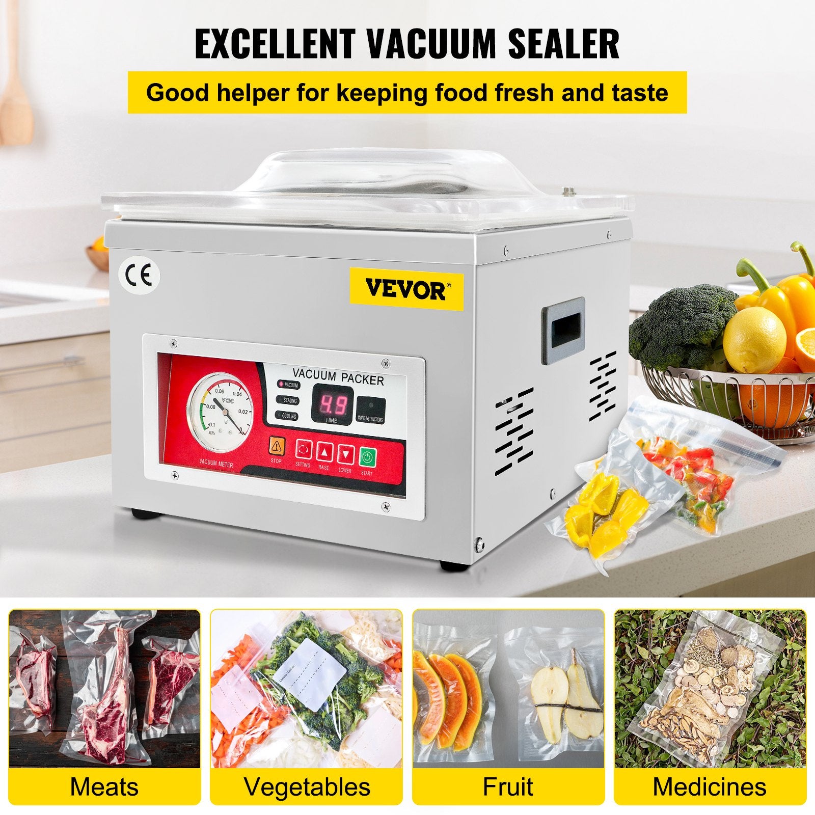 Chamber Vacuum Sealer Vacuum Packaging Machine 6.5 cbm/h Pump Rate 220V