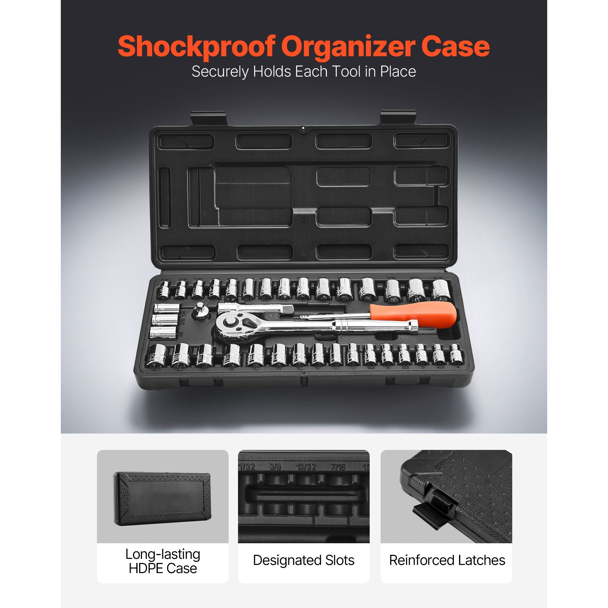 39 Piece Socket Set SAE & Metric CR-V Ratchet Wrench Tool Kit