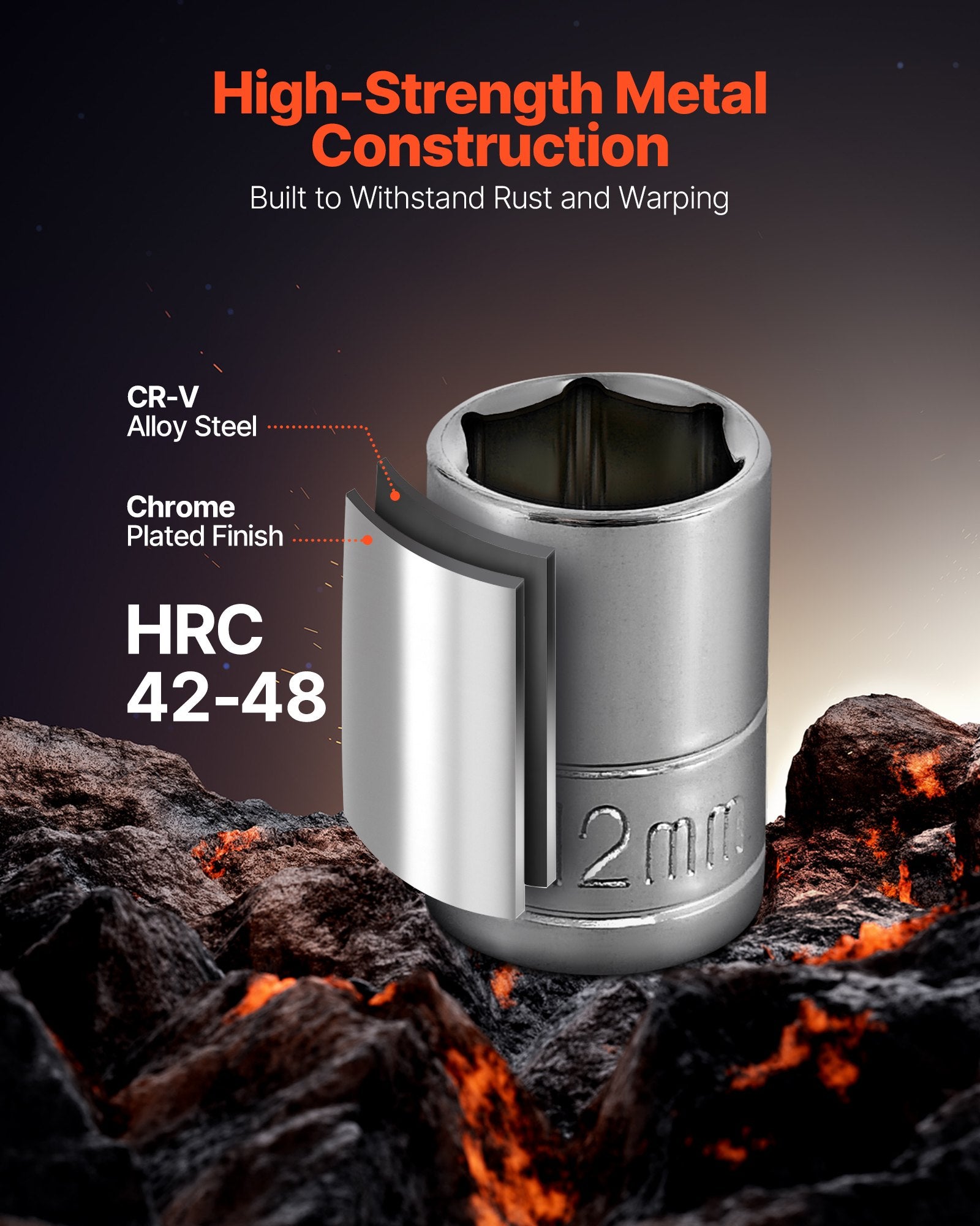 Socket Set, 39 Pieces, 9.5 & 6.4 mm Drive Socket and Ratchet Set, SAE and Metric Size, Mechanic Tool Kit with Ratchet Wrench, Accessories, Storage Case, CR-V Alloy Steel, for Automotive Repair