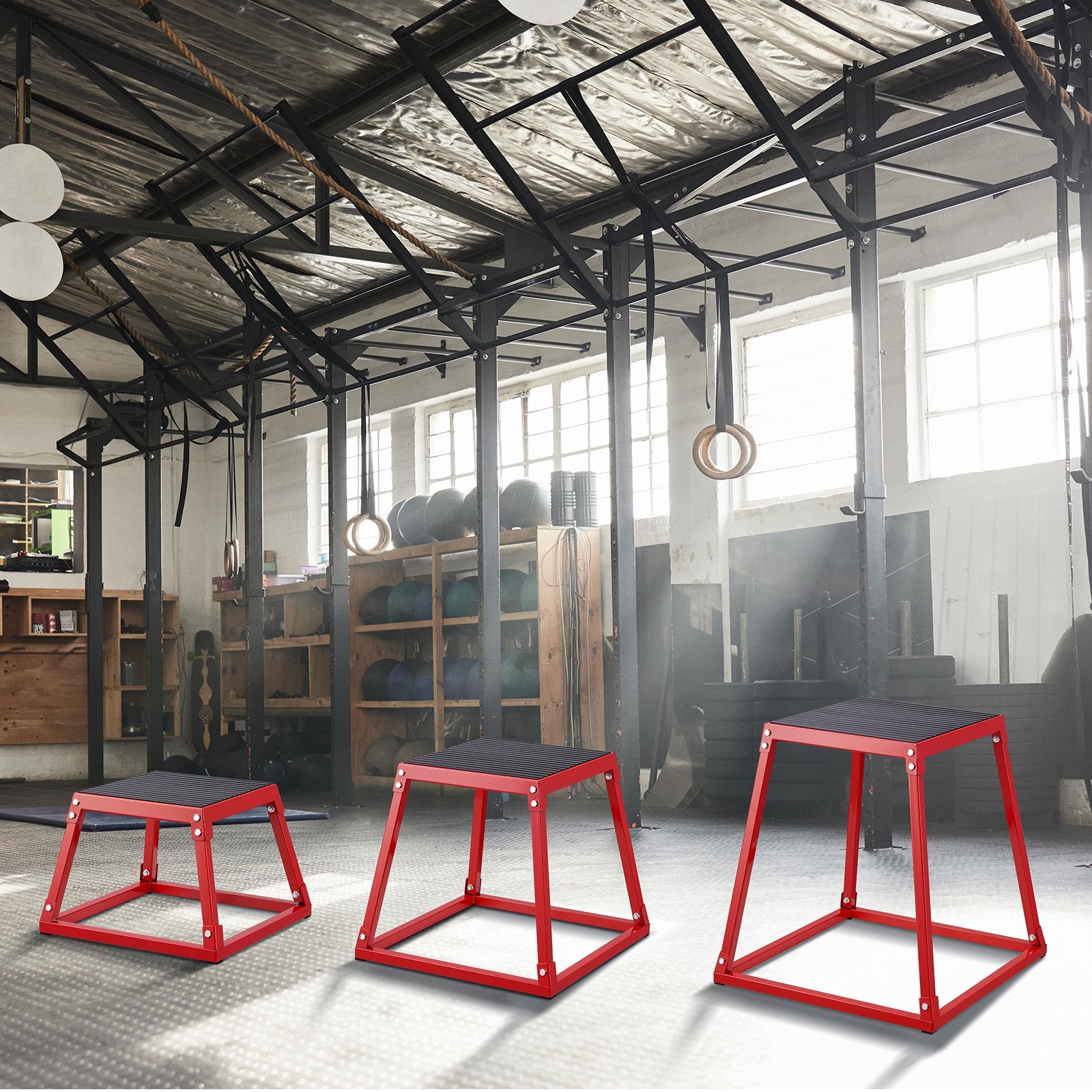 Plyometric Jump Boxes, 12/18/24 Inch Plyo Box, Platform and Jumping Agility Box, Anti-Slip Fitness Exercise Step Up Box Set for Home Gym Training, Conditioning Strength Training, Red