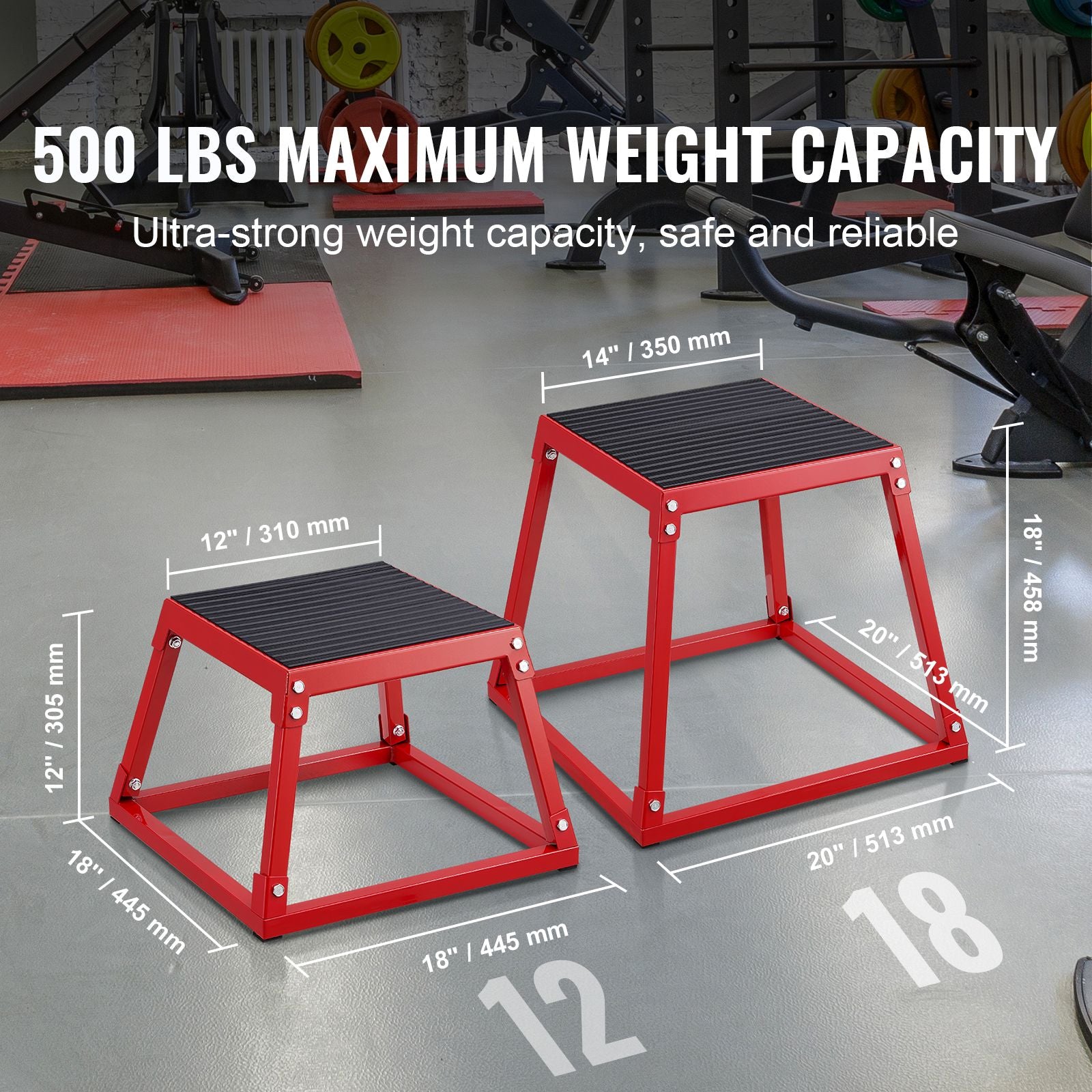 12 Inch Steel Plyometric Jump Box Anti-Slip Fitness Step Platform Red