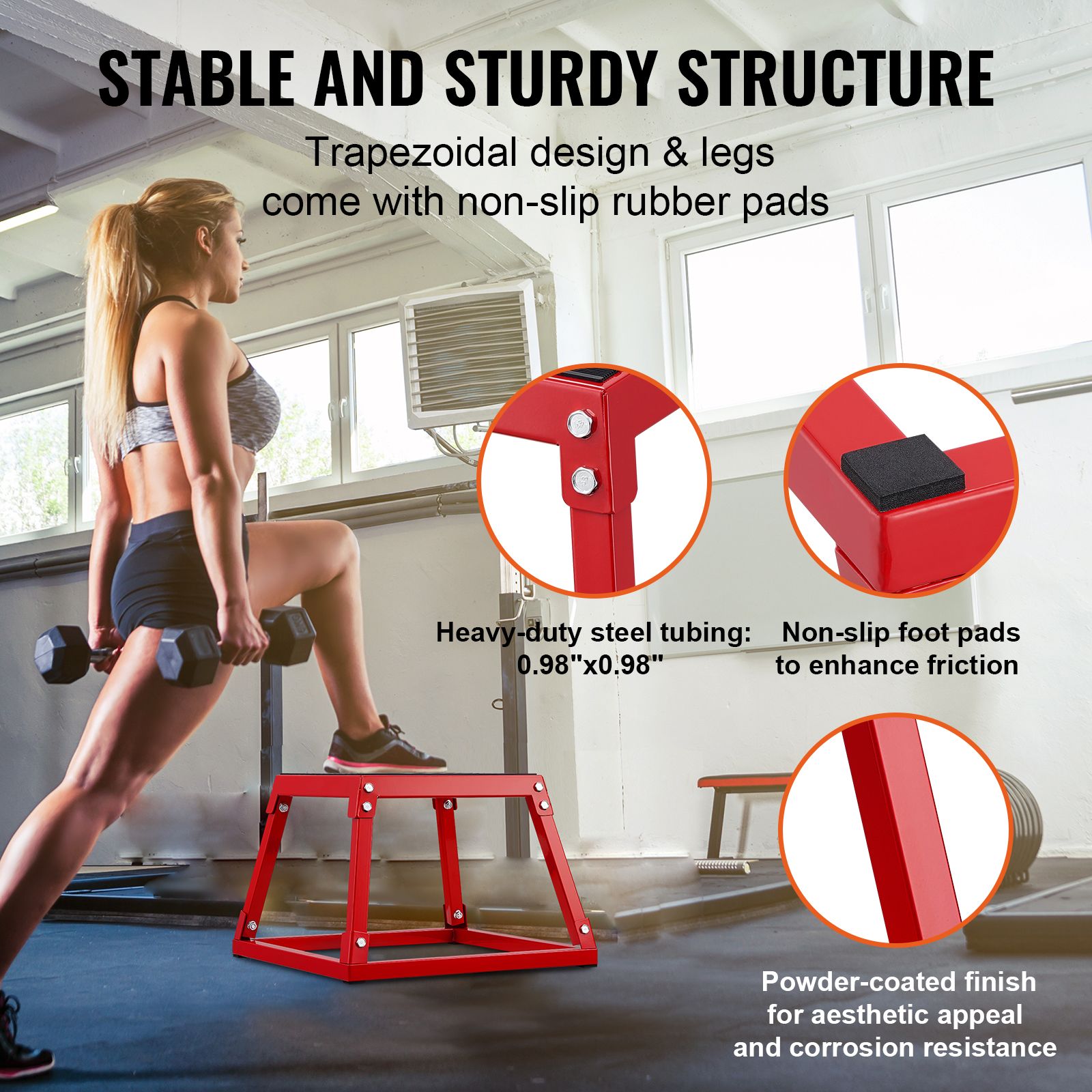12 Inch Steel Plyometric Jump Box Anti-Slip Fitness Step Platform Red
