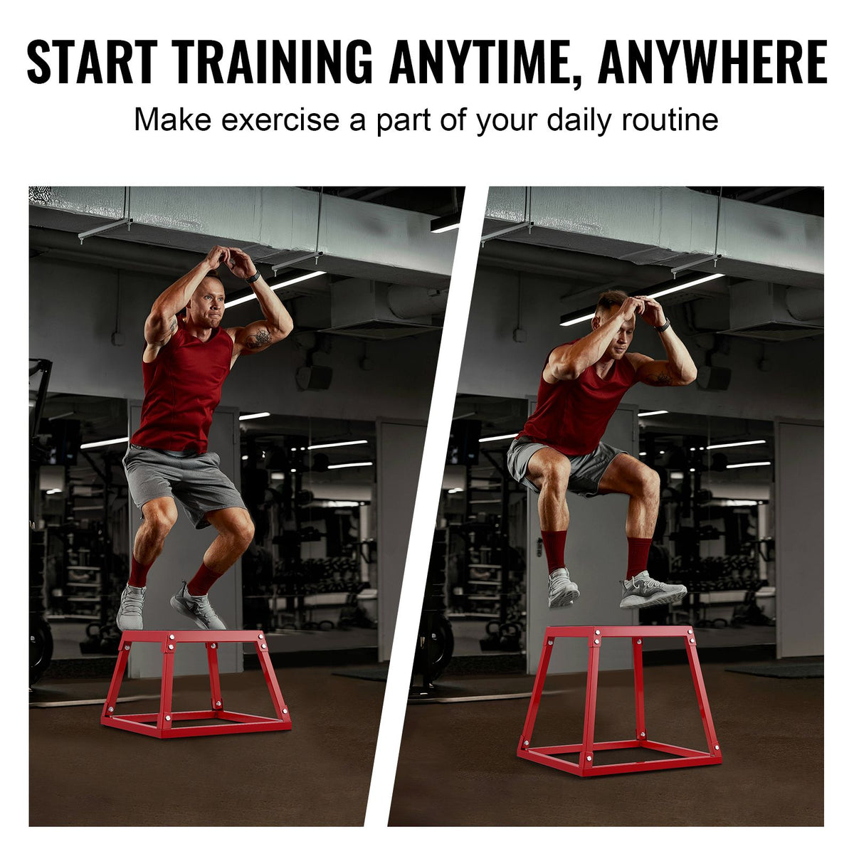 12 Inch Steel Plyometric Jump Box Anti-Slip Fitness Step Platform Red