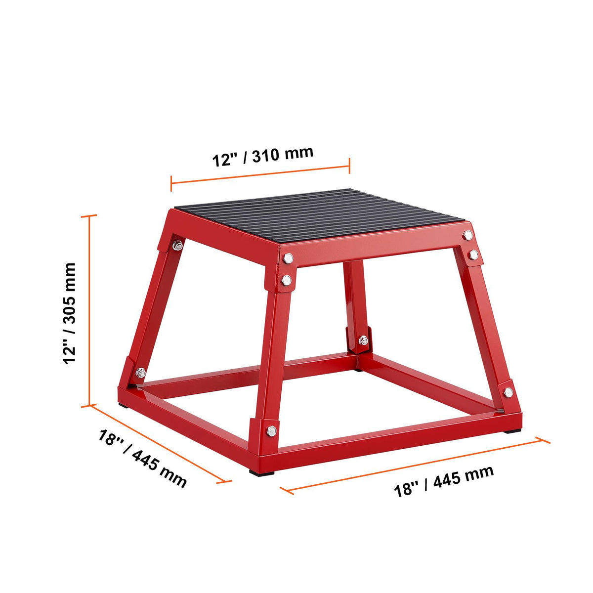 12 Inch Steel Plyometric Jump Box Anti-Slip Fitness Step Platform Red