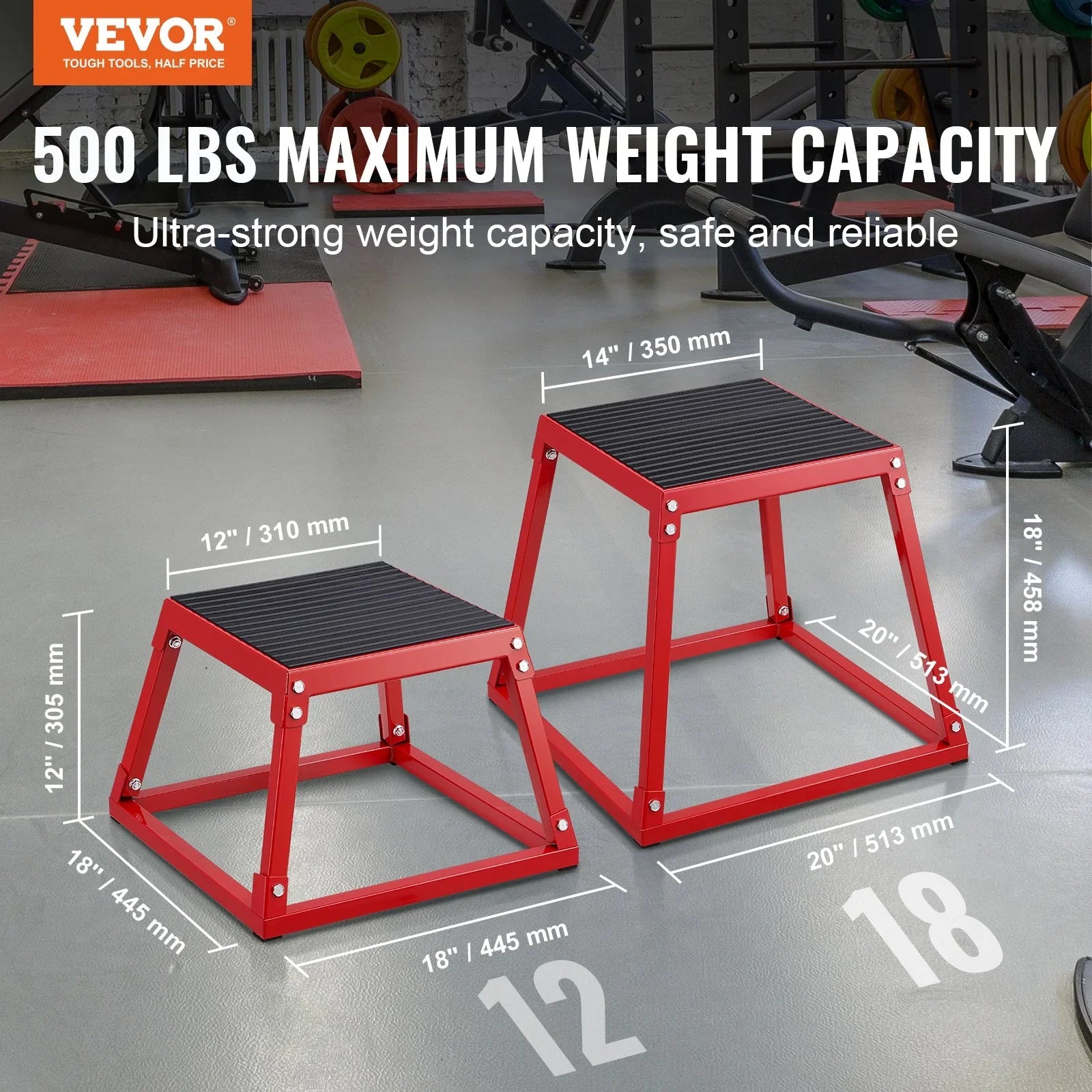 Plyometric Jump Box, 18 Inch Plyo Box, Steel Plyometric Platform and Jumping Agility Box, Anti-Slip Fitness Exercise Step Up Box for Home Gym Training, Conditioning Strength Training, Red