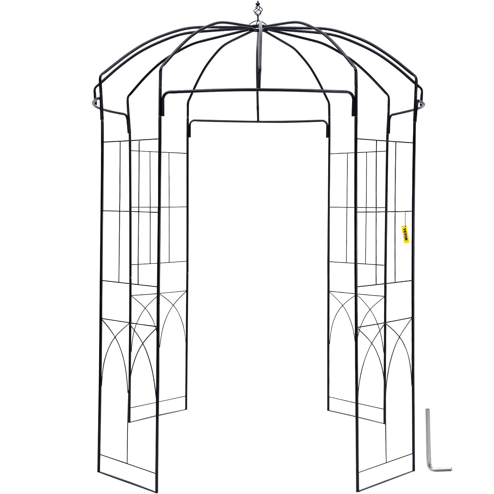 Birdcage Shape Garden Arbor, 9\' High x 6.6\' Wide, Heavy Duty Wrought Iron Arbor, Wedding Arch Trellis for Climbing Vines in Outdoor Garden, Lawn, Backyard, Patio, Black
