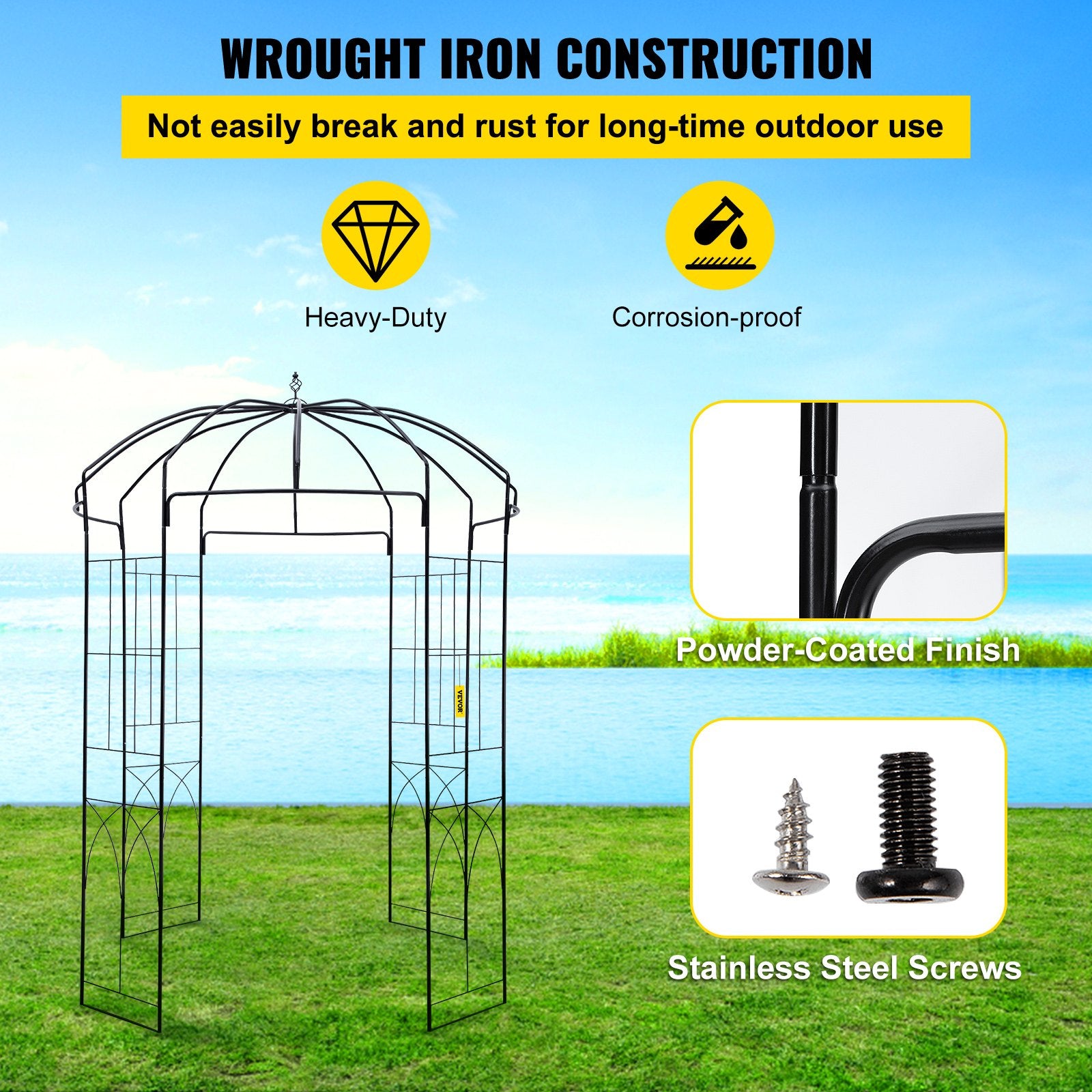 Birdcage Shape Garden Arbor, 9\' High x 6.6\' Wide, Heavy Duty Wrought Iron Arbor, Wedding Arch Trellis for Climbing Vines in Outdoor Garden, Lawn, Backyard, Patio, Black