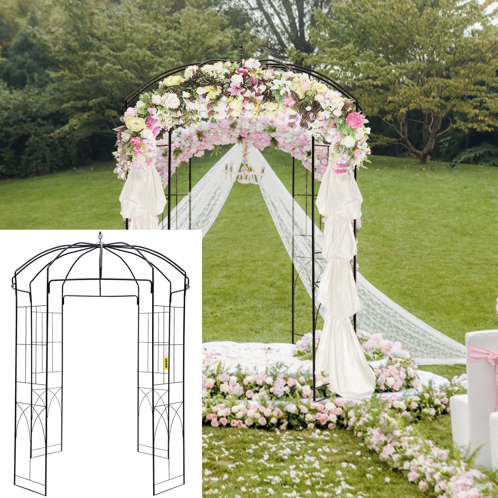 Birdcage Shape Garden Arbor, 9\' High x 6.6\' Wide, Heavy Duty Wrought Iron Arbor, Wedding Arch Trellis for Climbing Vines in Outdoor Garden, Lawn, Backyard, Patio, Black