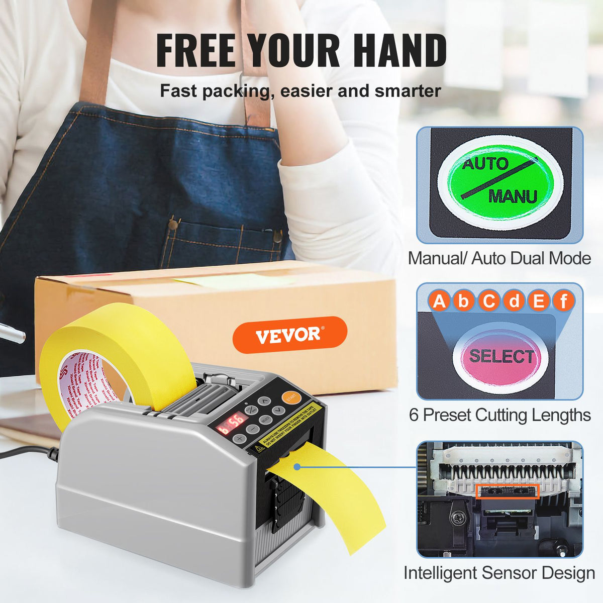 Automatic Electric Tape Dispenser 6-60mm Packaging Tape Cutter Machine