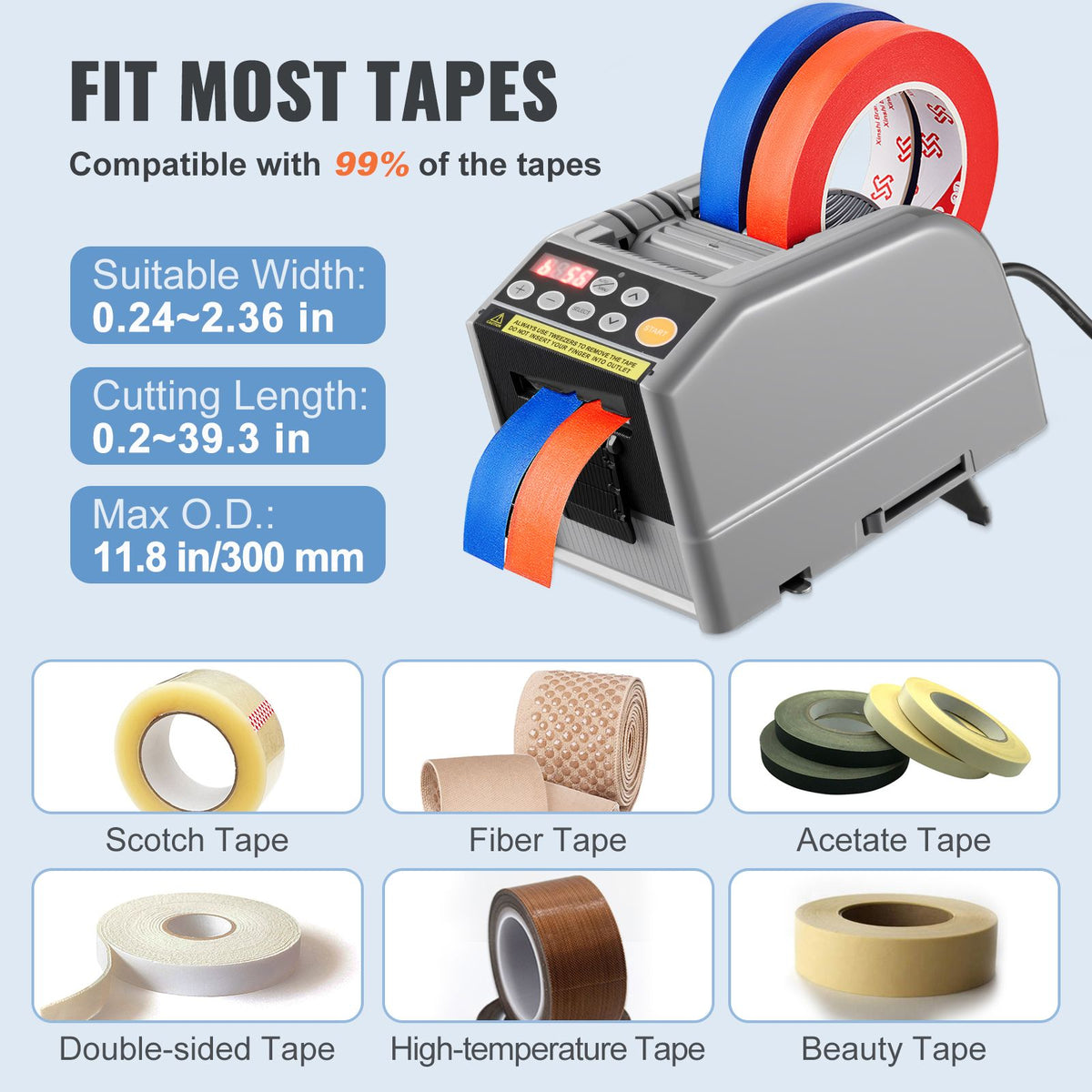 Automatic Electric Tape Dispenser 6-60mm Packaging Tape Cutter Machine