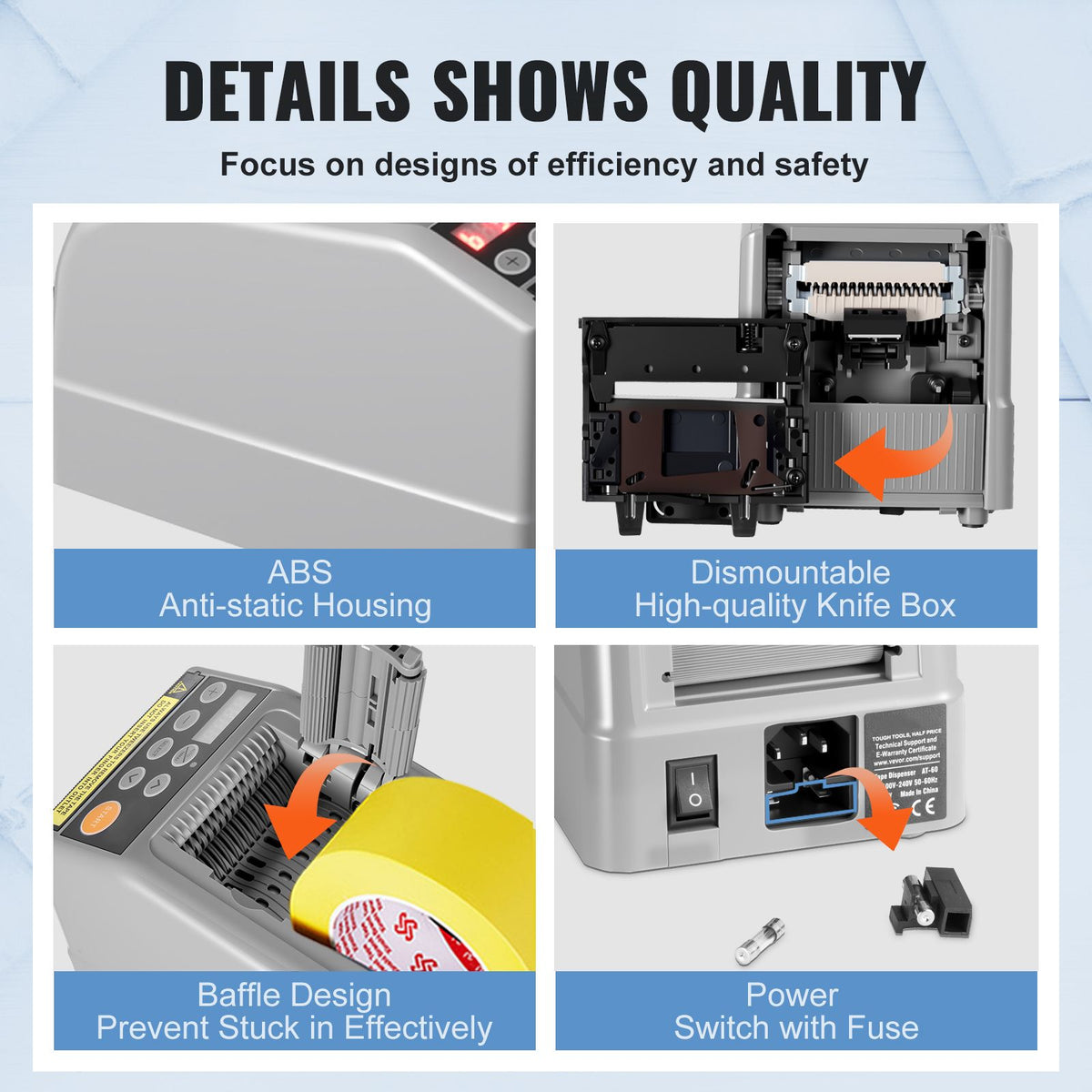 Automatic Electric Tape Dispenser 6-60mm Packaging Tape Cutter Machine