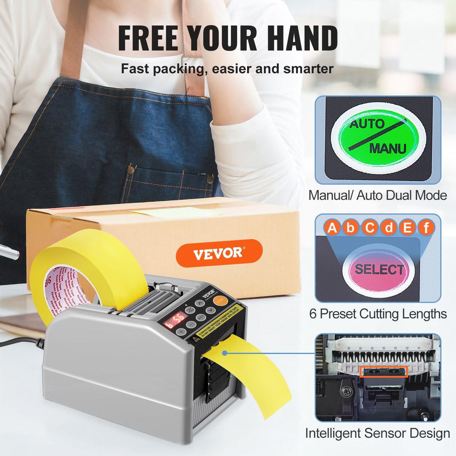 Automatic Tape Dispenser, Self-Adhesive Electric Tape Cutter, 25 W Packaging Machine, Tape Cutter, 6-60 mm Tape Width, Electric Tape Cutter Packaging Machine