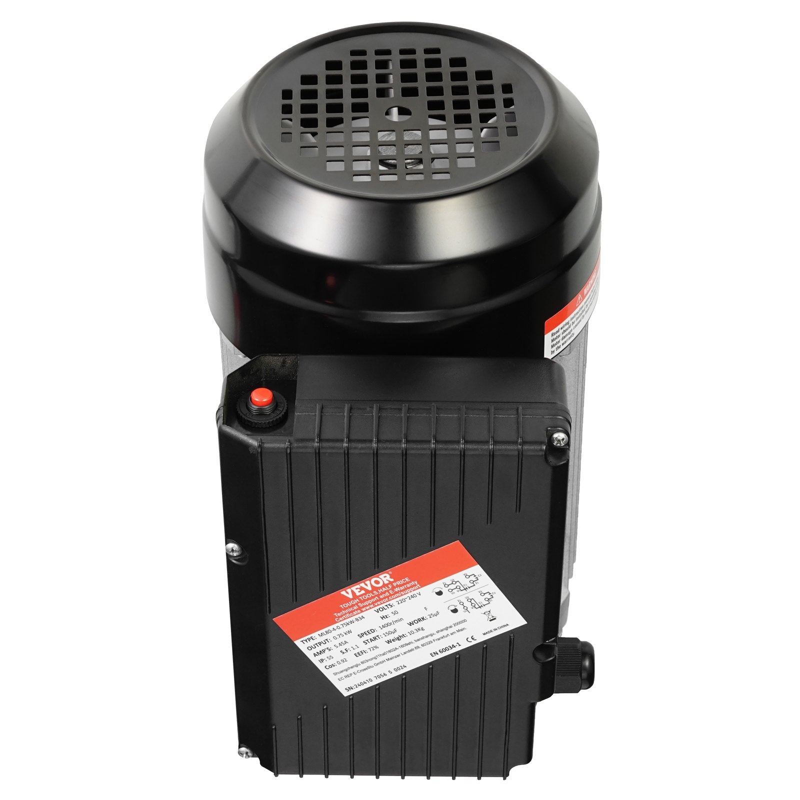 0.75KW Electric Motor 1400 rpm, AC 220~240V 5.45A, 80, B34 Frame, Air Compressor Motor Single Phase, 19mm Keyed Shaft, CW/CCW Rotation for Agricultural Machinery and General Equipment