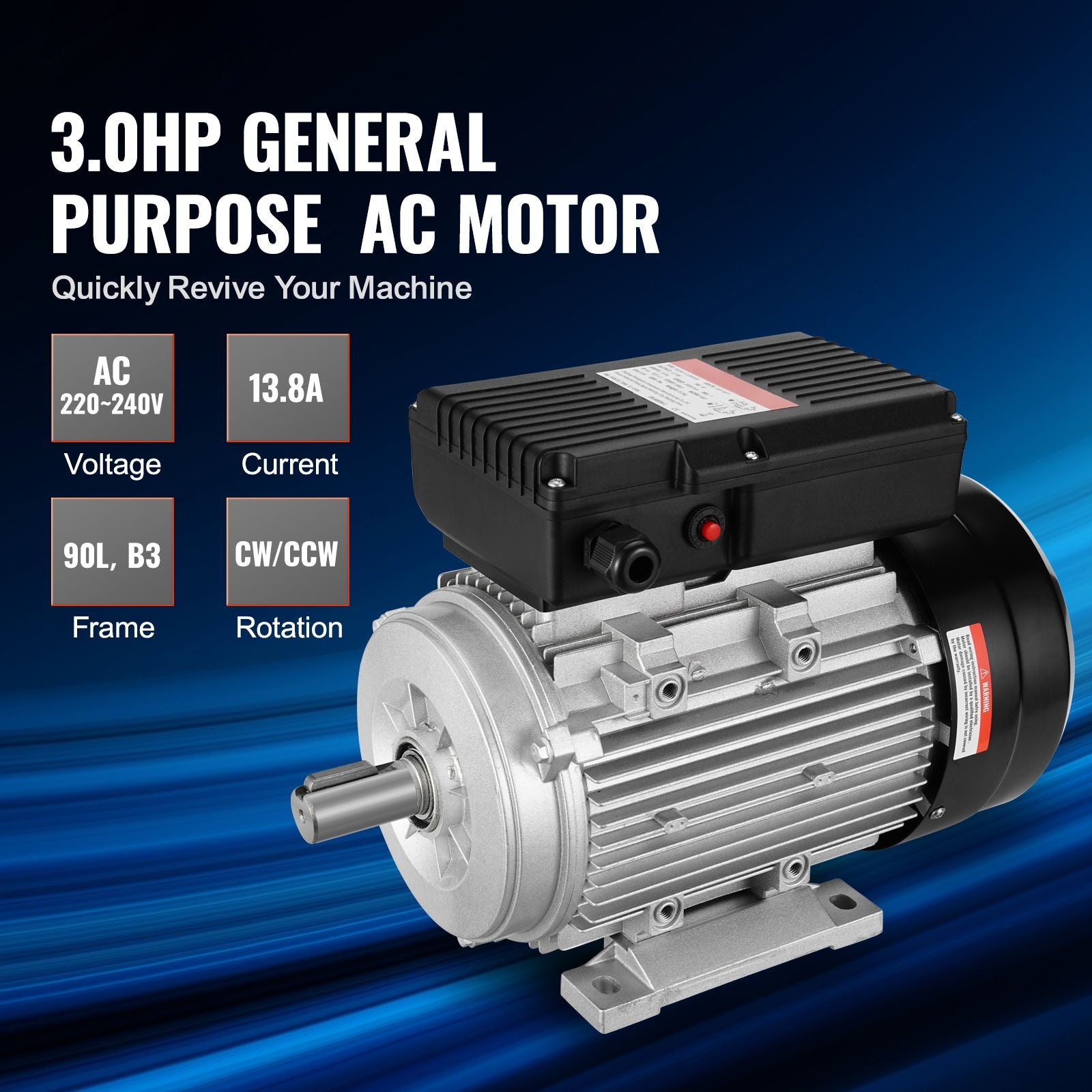 2.2KW Electric Motor 2800RPM Single Phase 90L B3 24mm Shaft