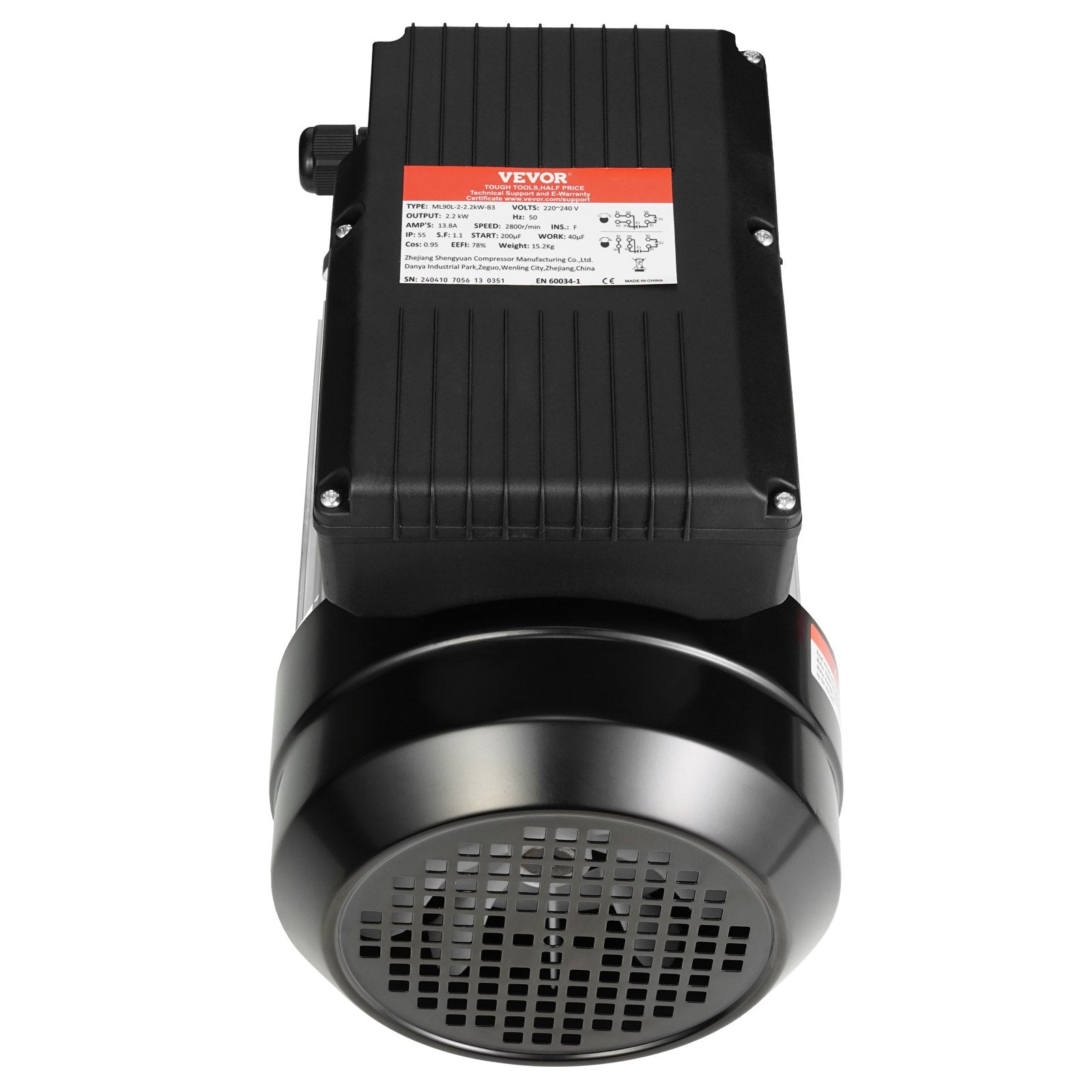 2.2KW Electric Motor 2800 rpm, AC 220~240V 13.8A, 90L, B3 Frame, Air Compressor Motor Single Phase, 24mm Keyed Shaft, CW/CCW Rotation for Agricultural Machinery and General Equipment