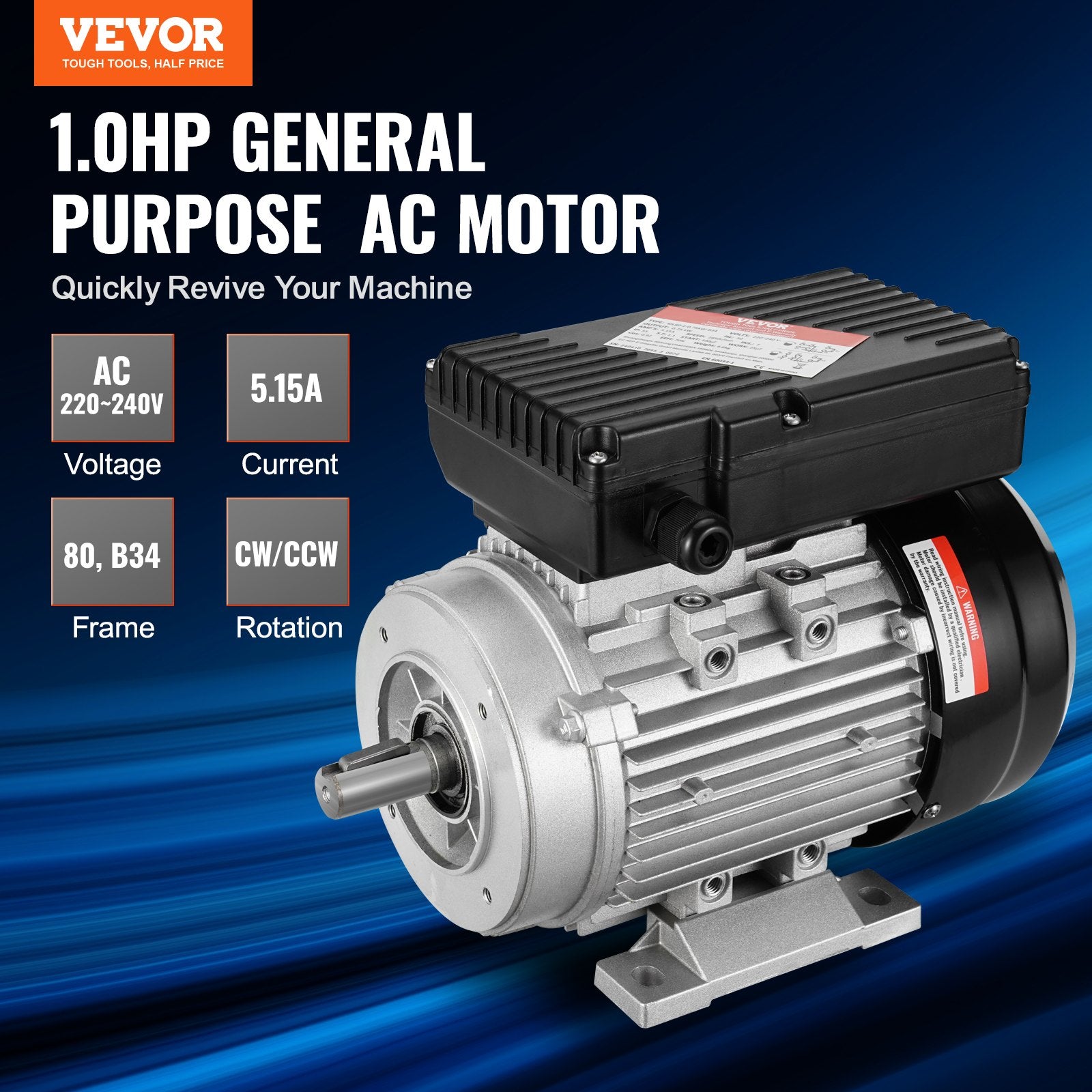 2.2KW Electric Motor 2800 rpm, AC 220~240V 13.8A, 90L, B3 Frame, Air Compressor Motor Single Phase, 24mm Keyed Shaft, CW/CCW Rotation for Agricultural Machinery and General Equipment