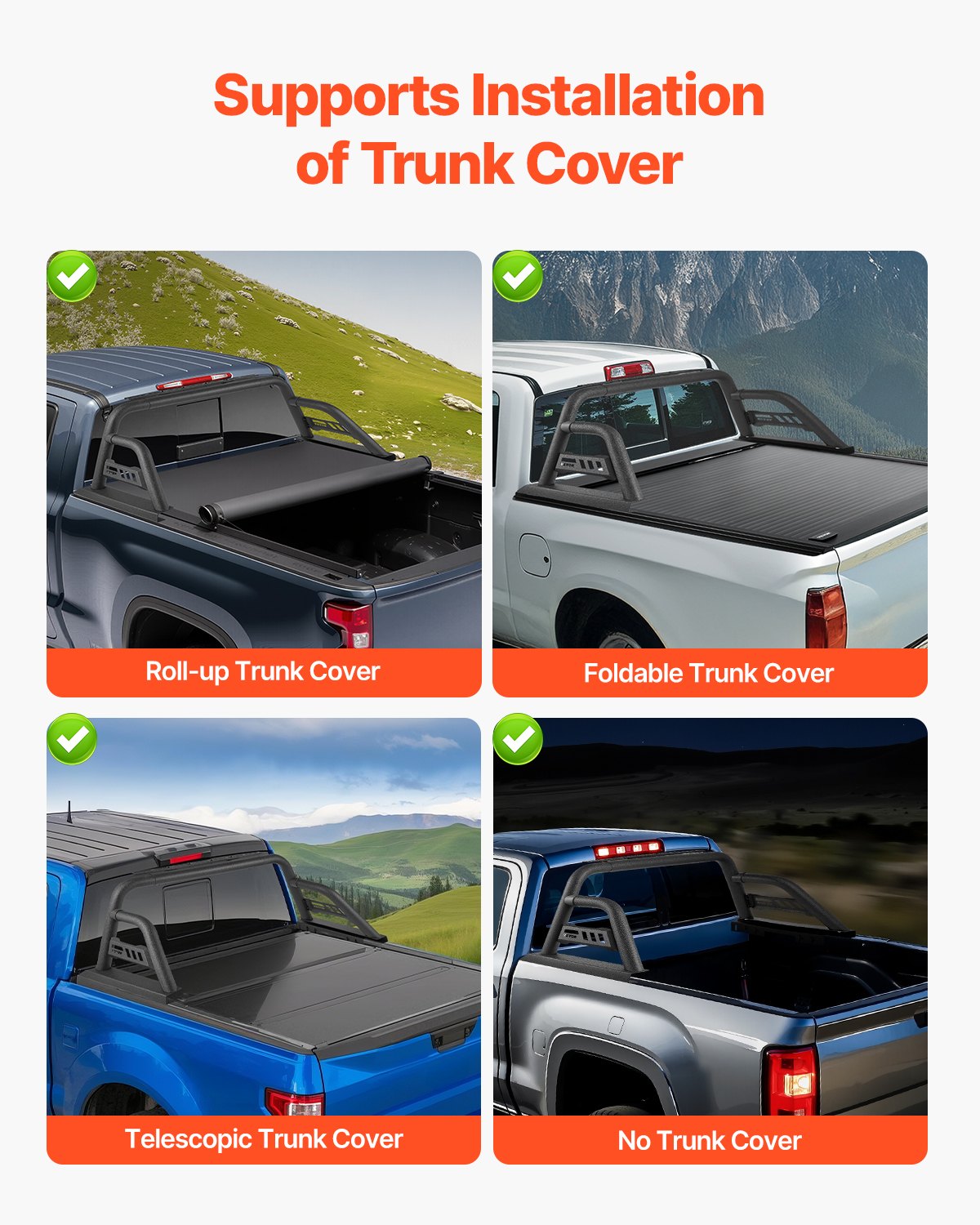 Truck Bed Roll Bar Universal Chase Rack for Full-Size Pickup Carbon Steel