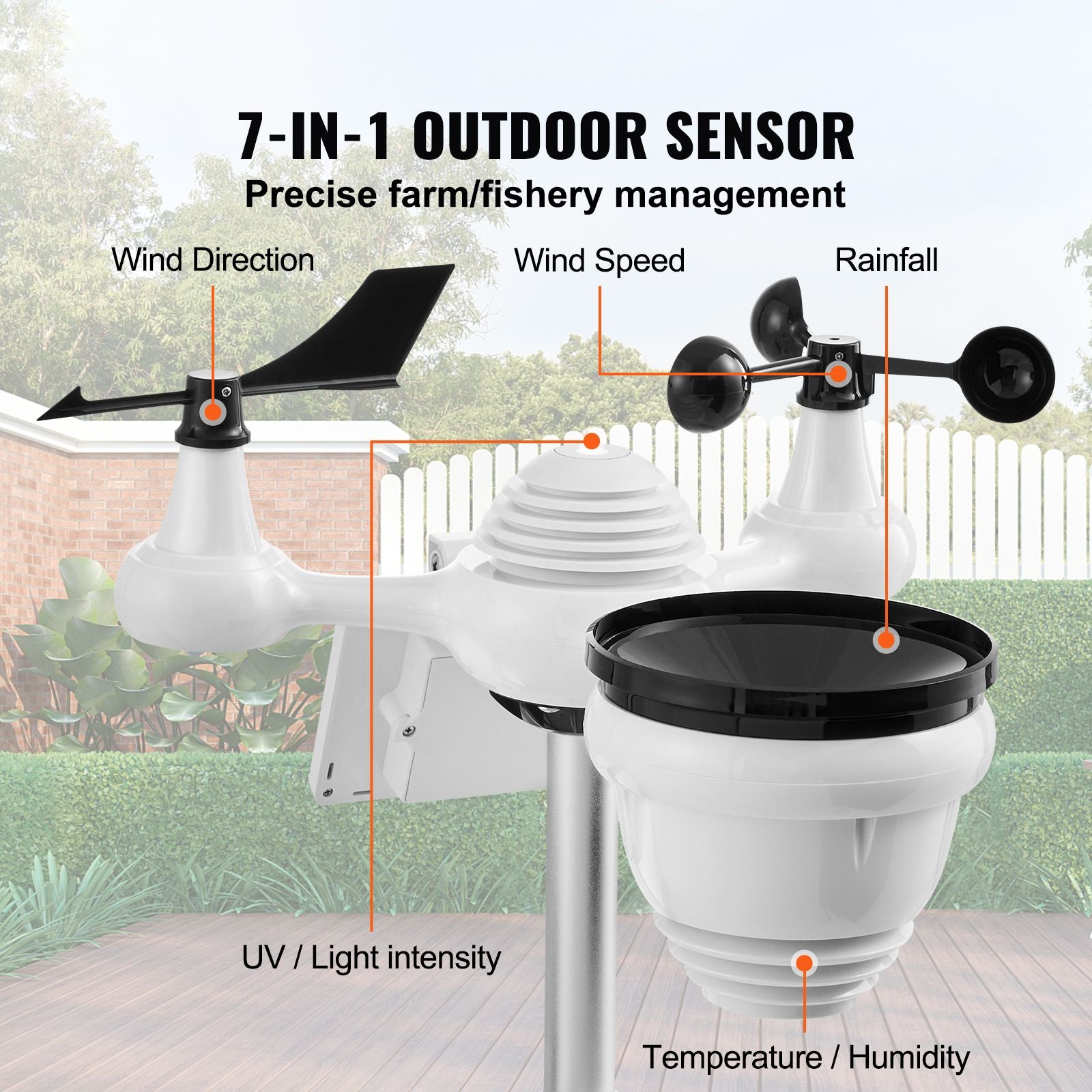 7-in-1 Wi-Fi Weather Station 177.8 mm TFT Display Wireless Outdoor Sensor
