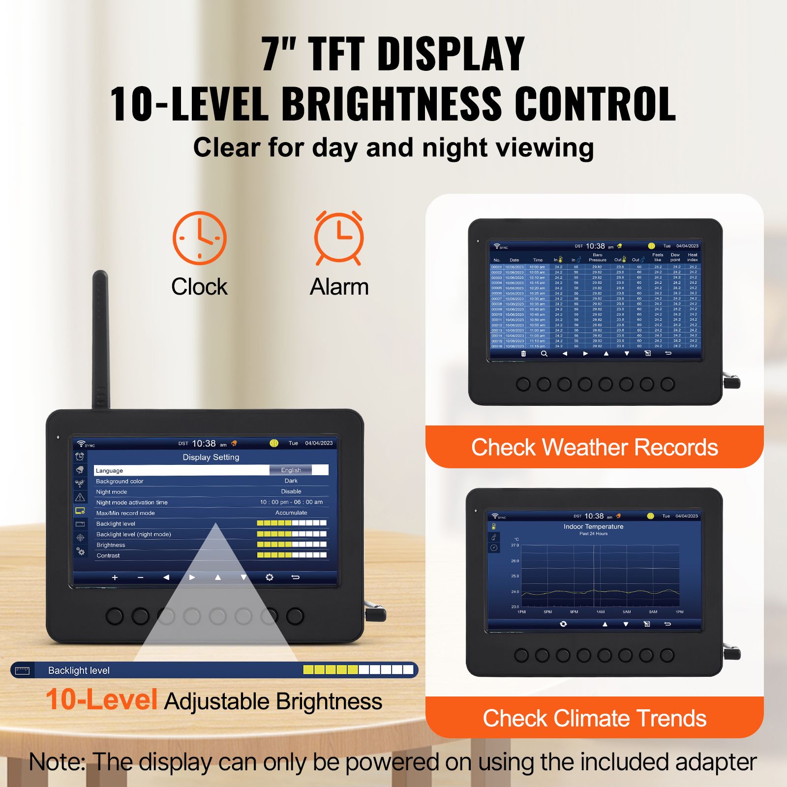 7-in-1 Wi-Fi Weather Station 177.8 mm TFT Display Wireless Outdoor Sensor