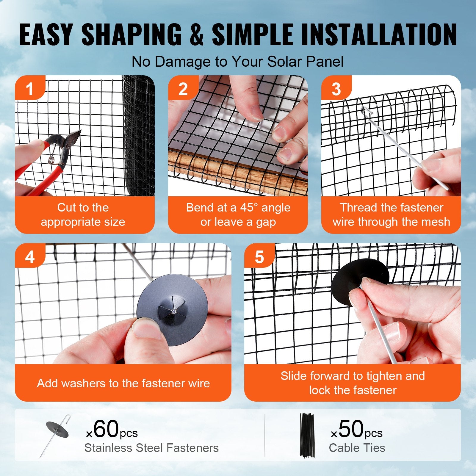 VEVOR 6 in x 100ft Solar Panel Bird Guard Critter Guard Roll Kit 60pcs Fasteners