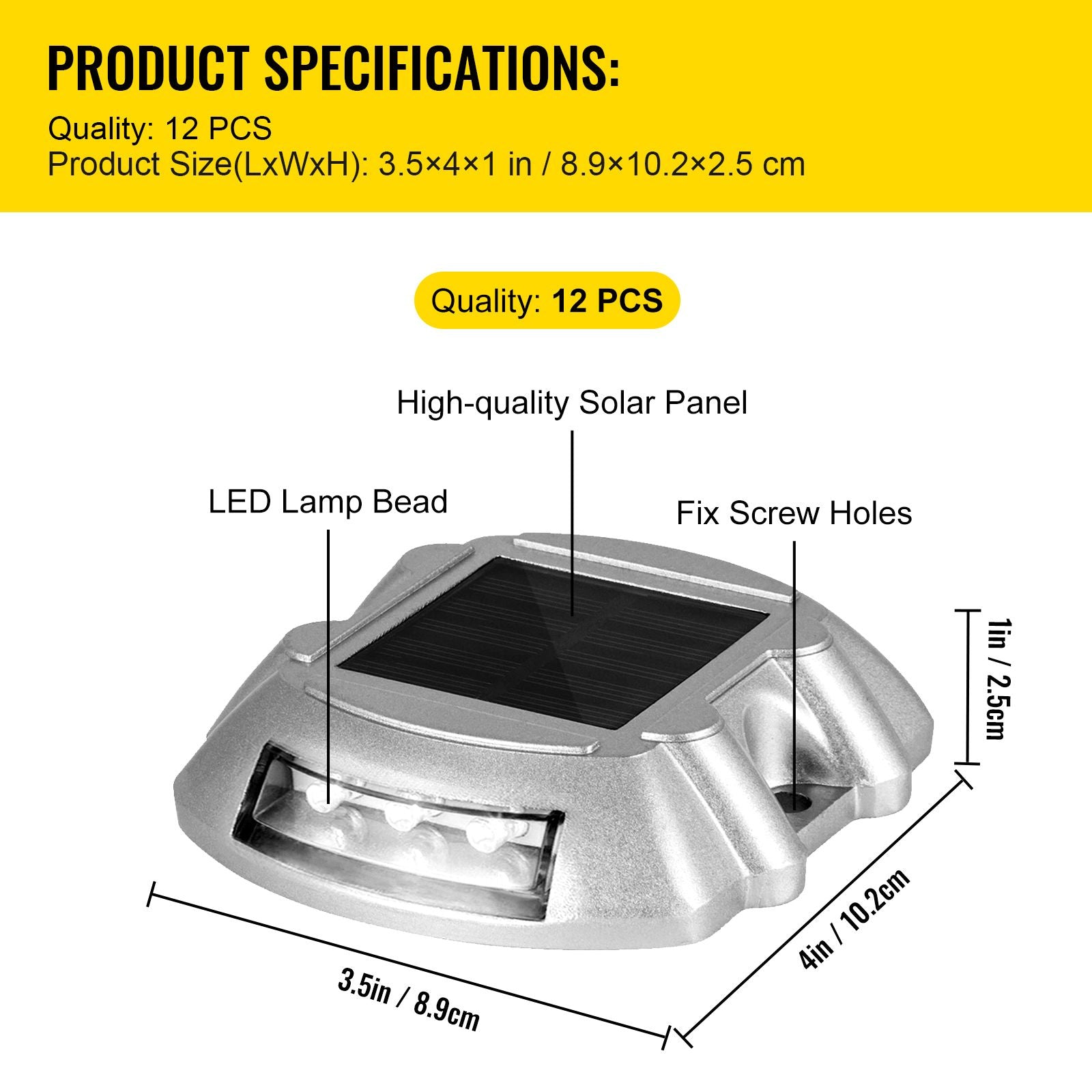 Driveway Lights 12-Pack Solar Driveway Lights Bright White with Screws Solar Deck Lights Outdoor Waterproof Wireless Dock Lights 6 LEDs for Path Warning Garden Walkway Sidewalk Steps