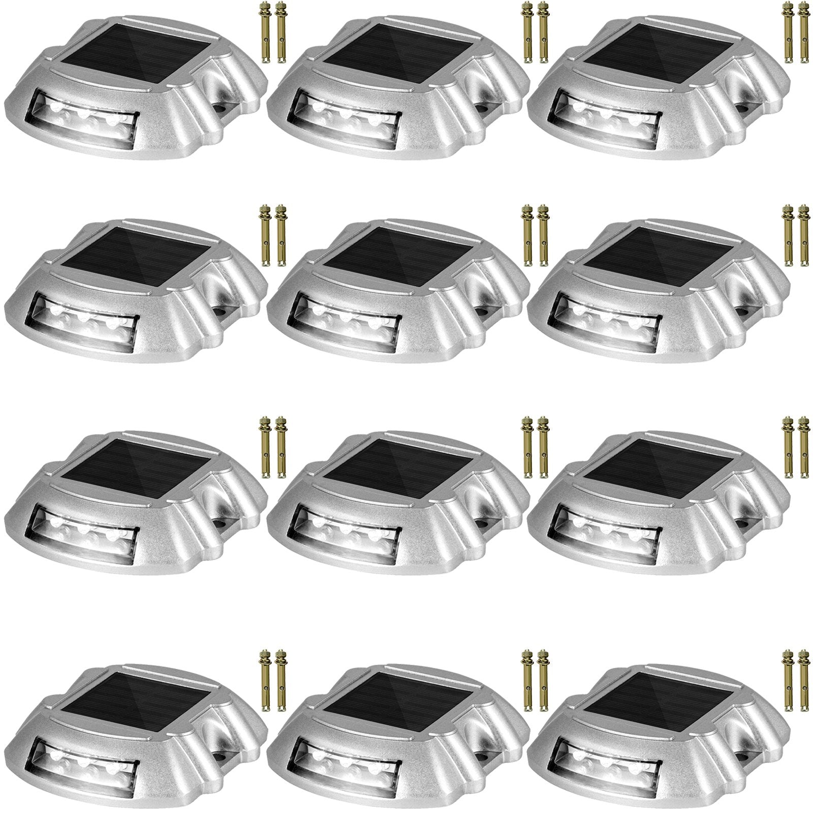 Driveway Lights 12-Pack Solar Driveway Lights Bright White with Screws Solar Deck Lights Outdoor Waterproof Wireless Dock Lights 6 LEDs for Path Warning Garden Walkway Sidewalk Steps