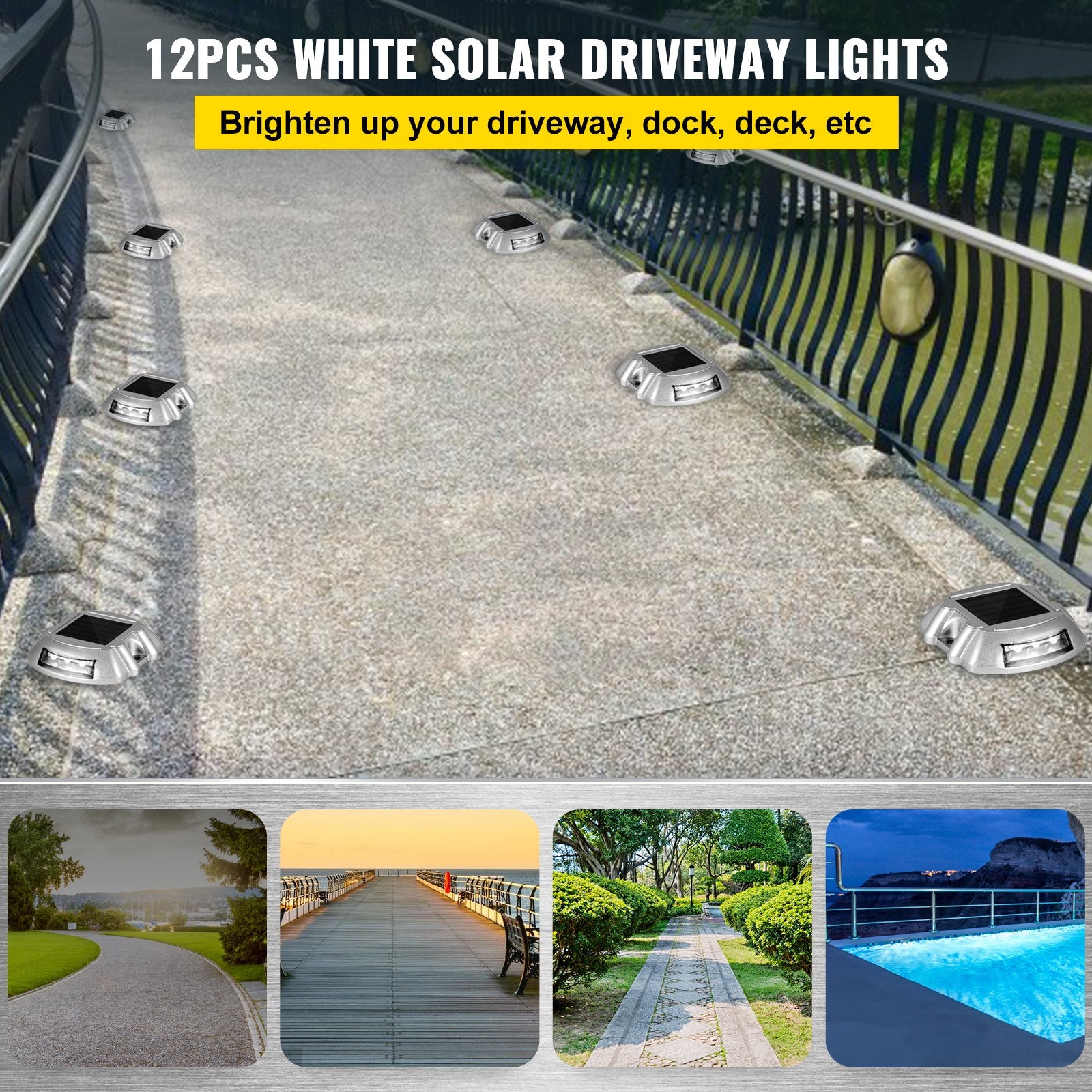 Driveway Lights 12-Pack Solar Driveway Lights Bright White with Screws Solar Deck Lights Outdoor Waterproof Wireless Dock Lights 6 LEDs for Path Warning Garden Walkway Sidewalk Steps