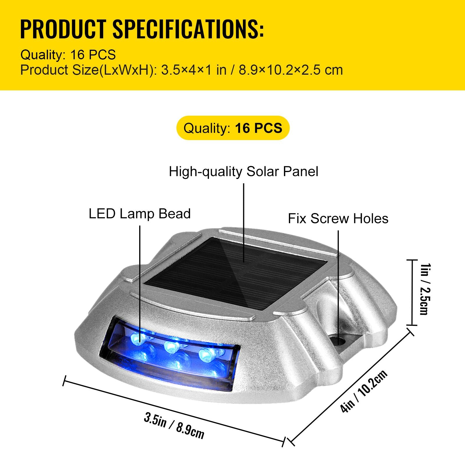 Driveway Lights 16-Pack, Solar Driveway Lights with Switch Button, Solar Deck Lights Waterproof, Wireless Dock Lights 6 LEDs for Path Warning Garden Walkway Sidewalk Steps, LED Bright Blue