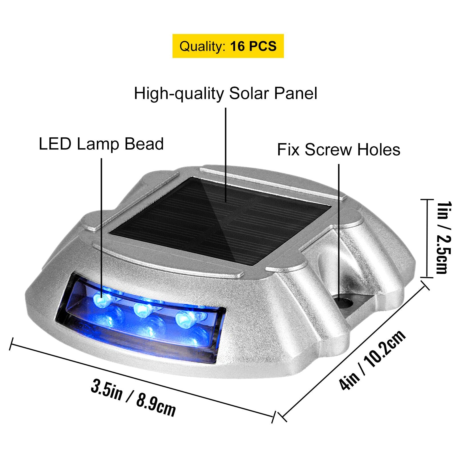 Driveway Lights 16-Pack, Solar Driveway Lights with Switch Button, Solar Deck Lights Waterproof, Wireless Dock Lights 6 LEDs for Path Warning Garden Walkway Sidewalk Steps, LED Bright Blue