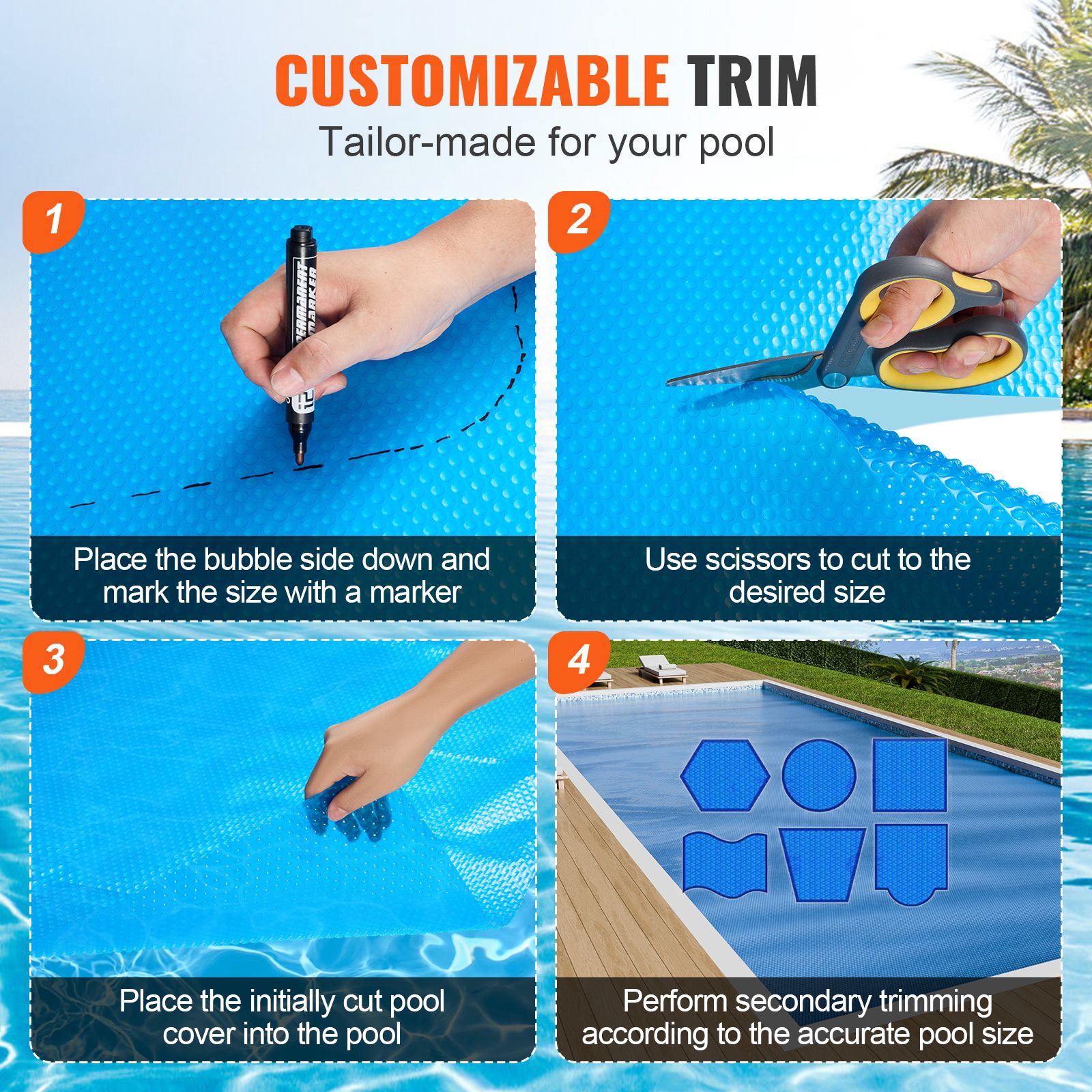 24 x 12 ft Solar Pool Cover 8 Mil Rectangle Solar Blanket Blue