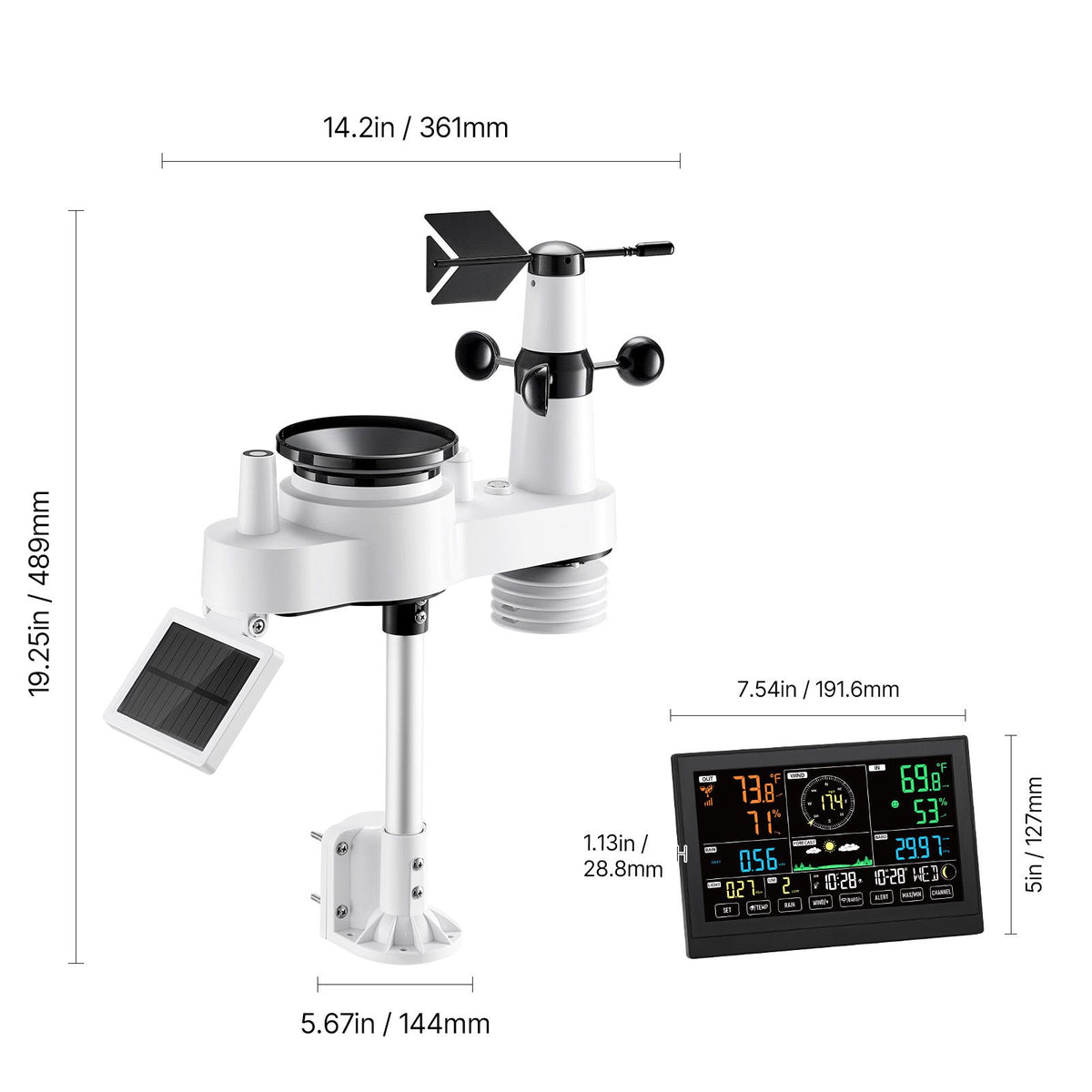 7-in-1 Wireless Weather Station Solar Sensor 7.5