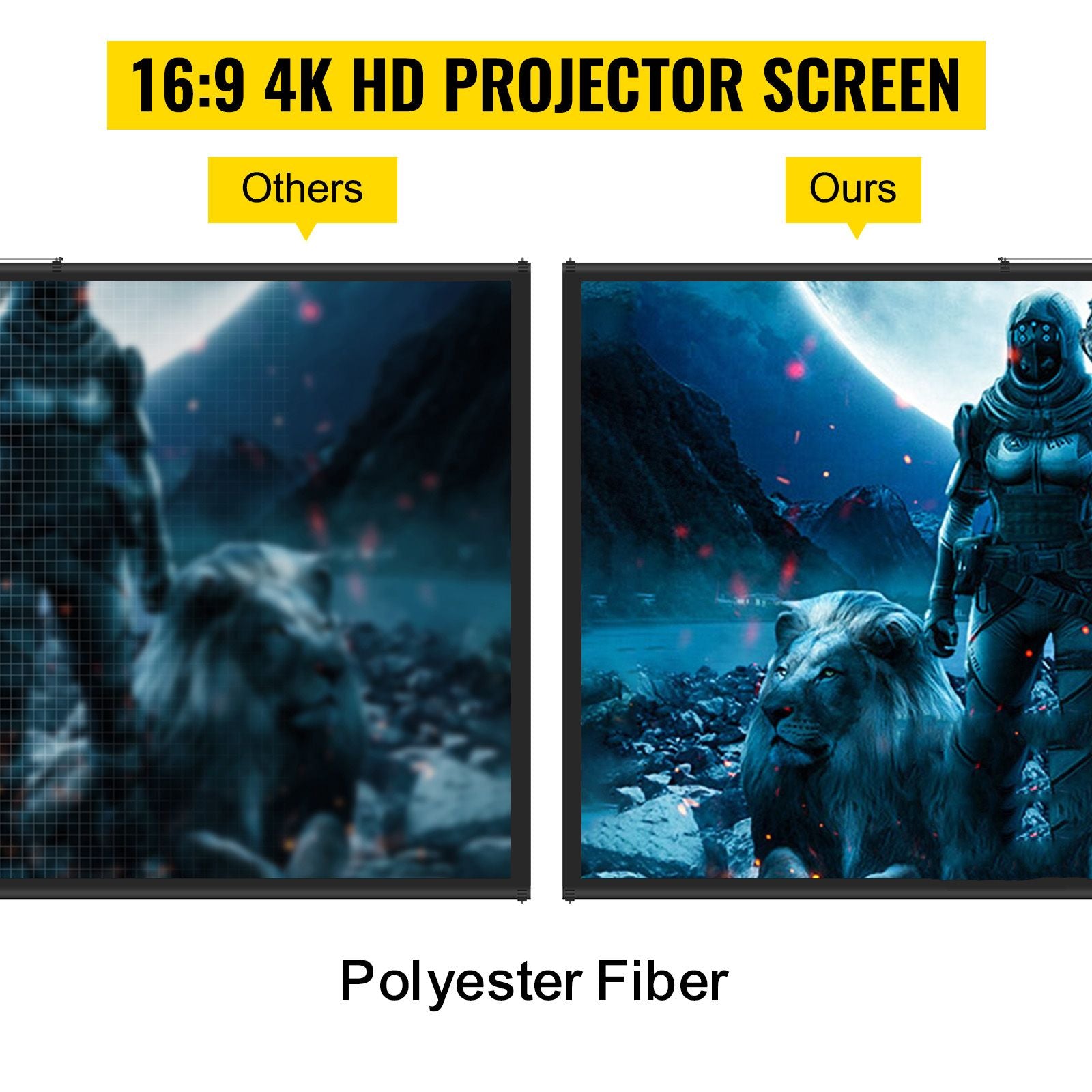 70 Inch Projector Screen with Tripod Stand 4K HD 16:9 Portable Screen