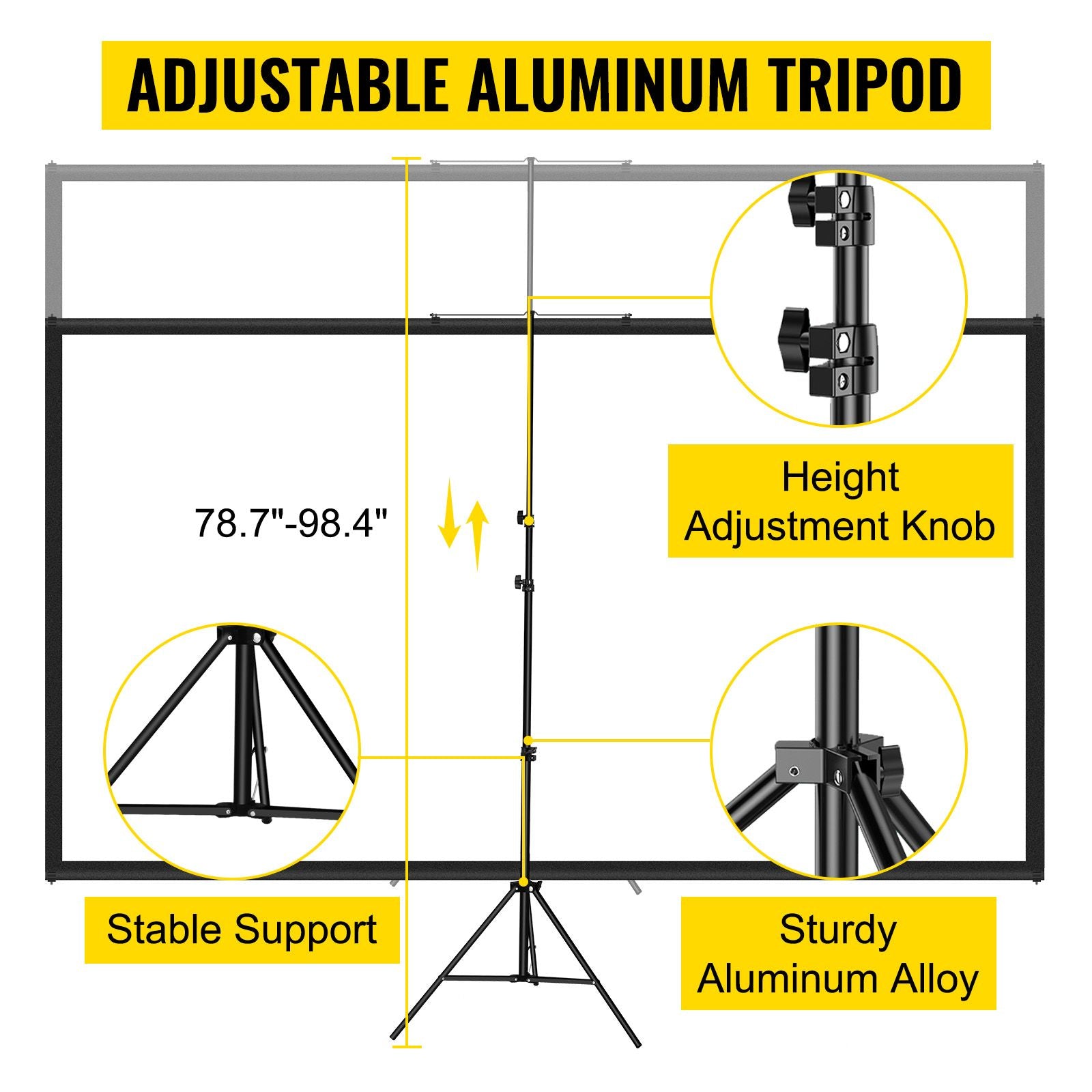 70 Inch Projector Screen with Tripod Stand 4K HD 16:9 Portable Screen