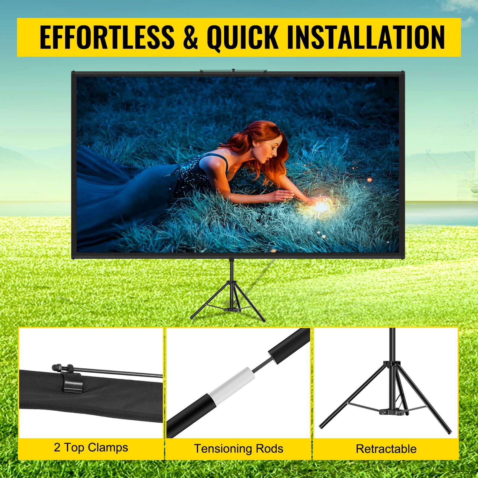 70 Inch Projector Screen with Tripod Stand 4K HD 16:9 Portable Screen