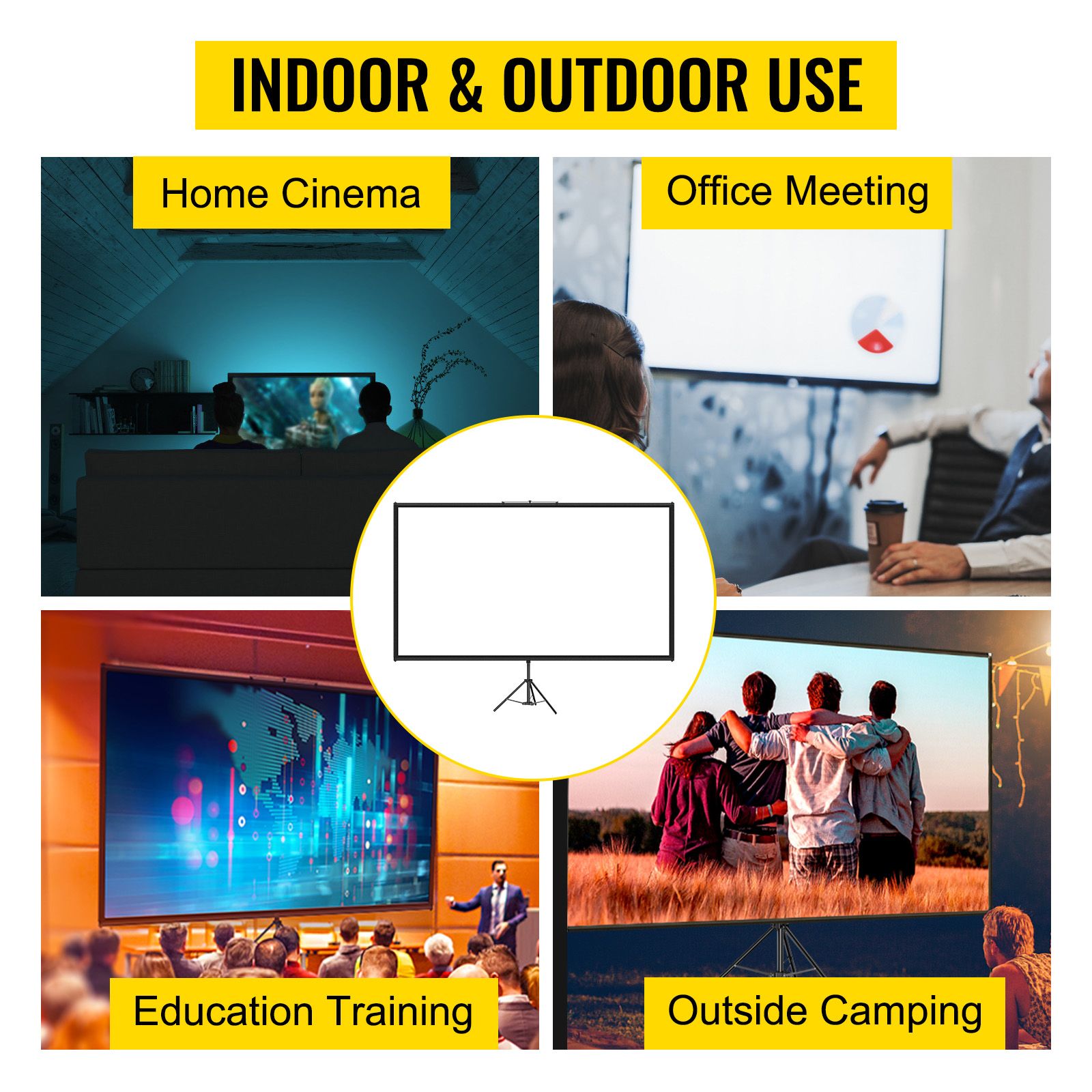 70 Inch Projector Screen with Tripod Stand 4K HD 16:9 Portable Screen