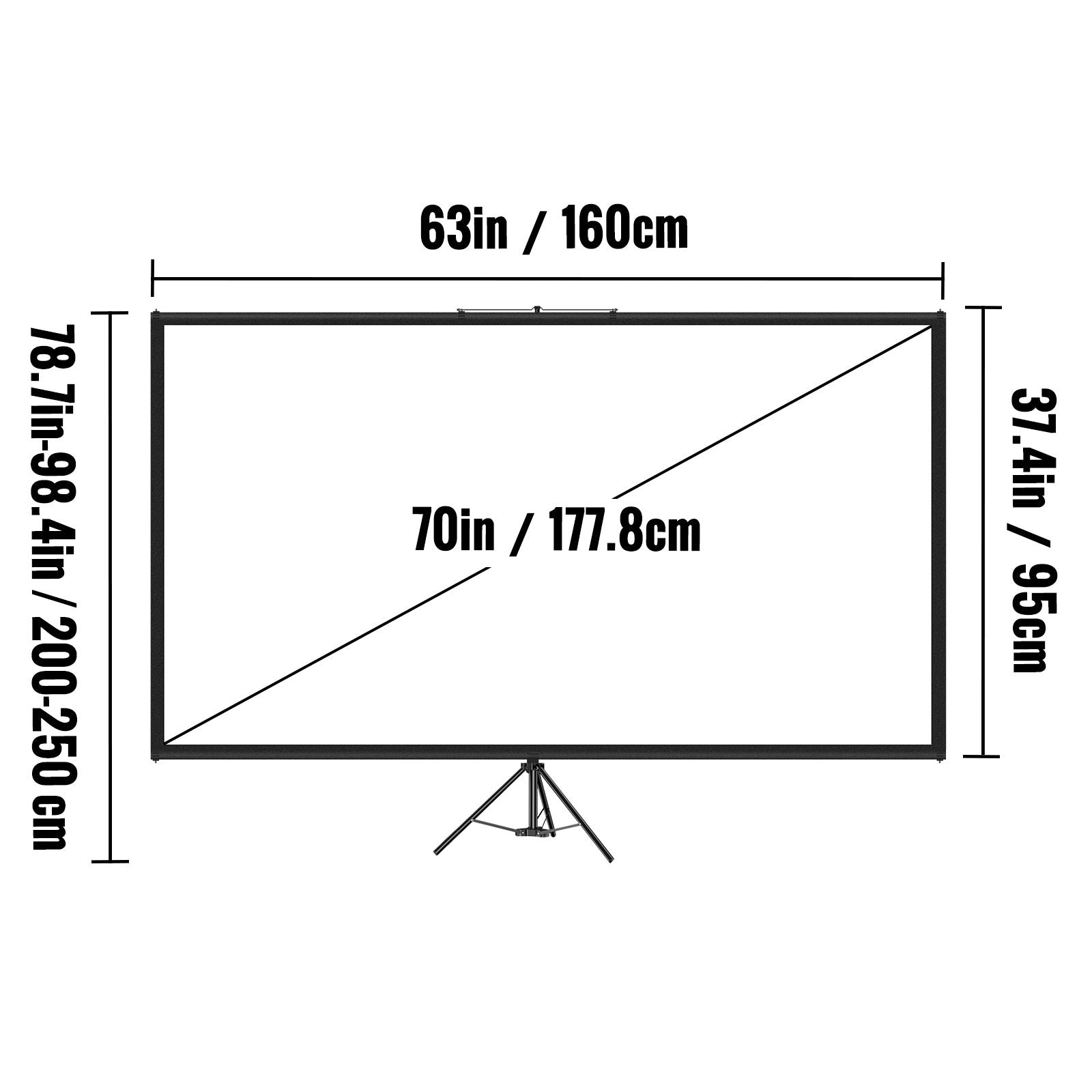 70 Inch Projector Screen with Tripod Stand 4K HD 16:9 Portable Screen