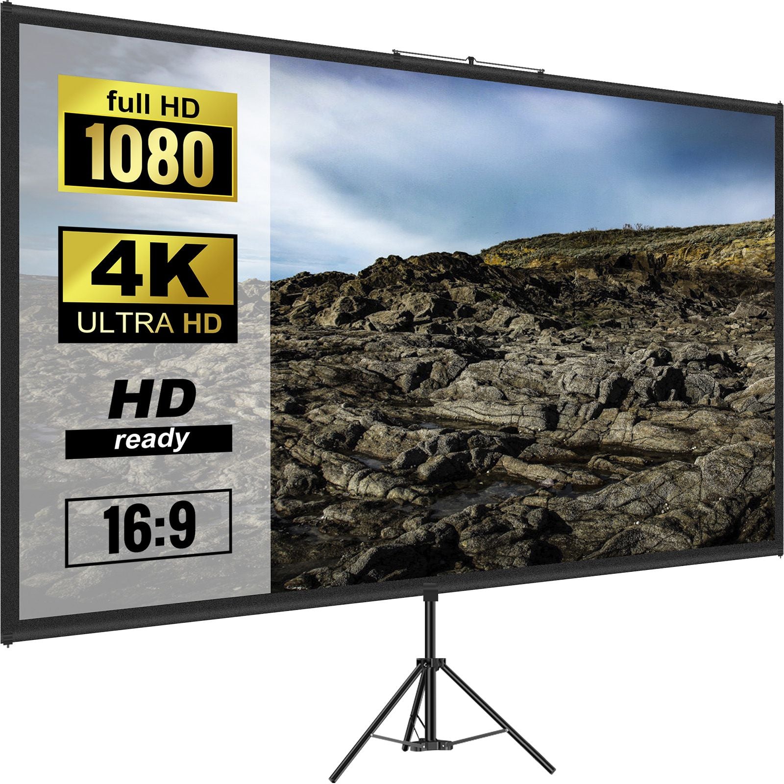 70 Inch Projector Screen with Tripod Stand 4K HD 16:9 Portable Screen