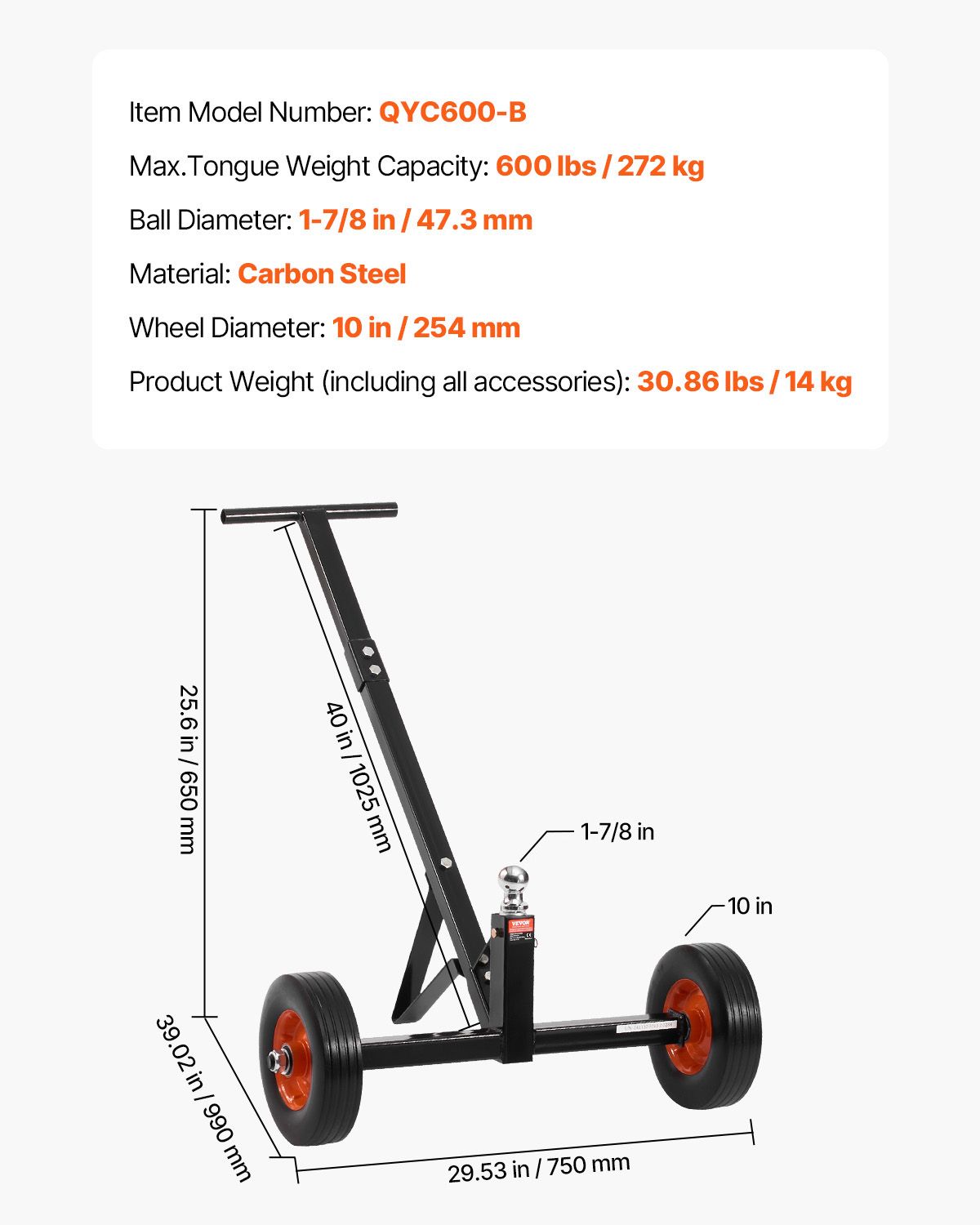 600lb Trailer Dolly with 1-7/8