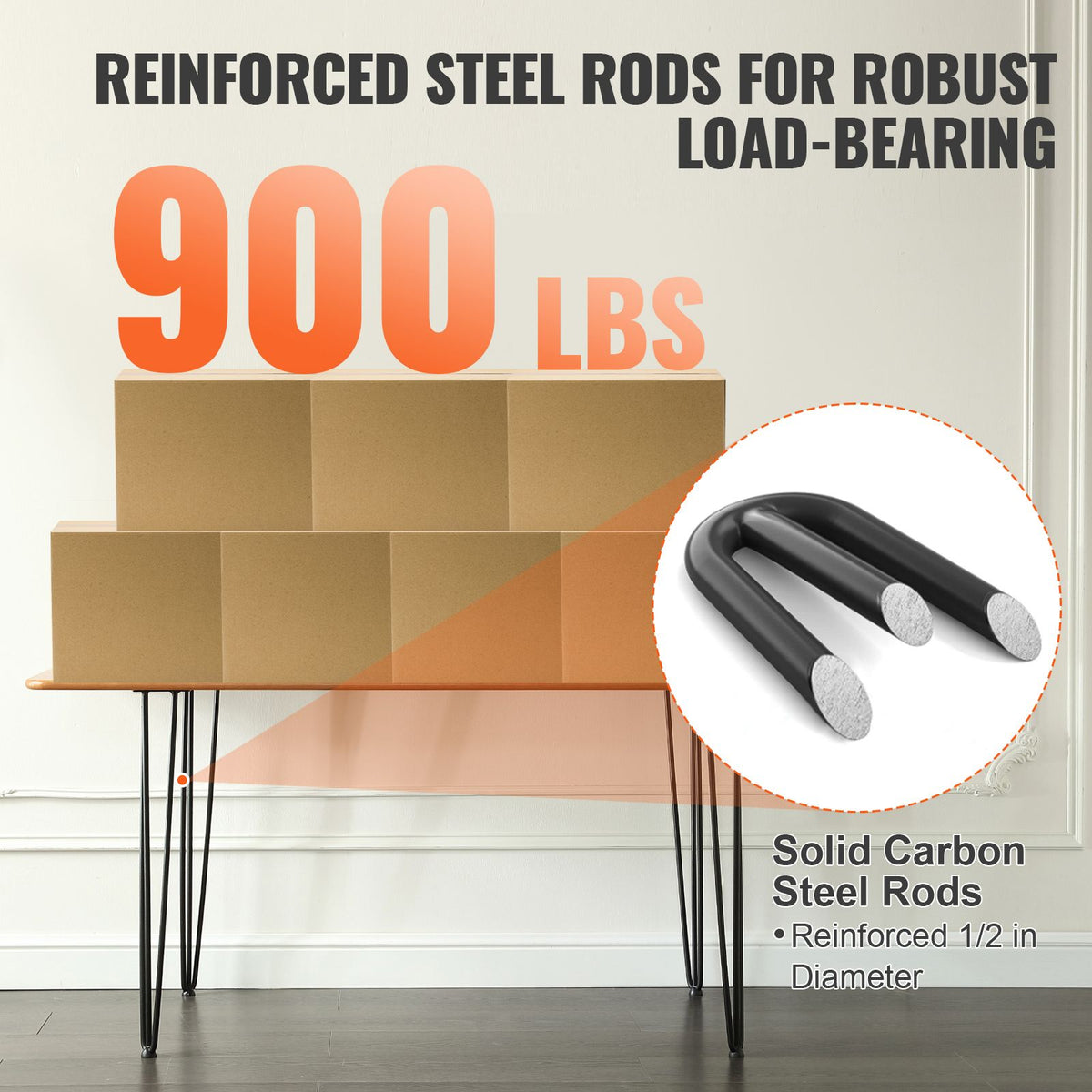 Set of 4 Hairpin Table Legs 28in Heavy Duty Steel Desk Legs 408kg Capacity