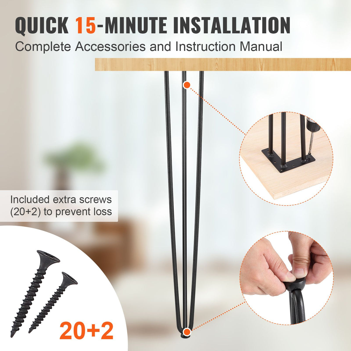 Set of 4 Hairpin Table Legs 28in Heavy Duty Steel Desk Legs 408kg Capacity