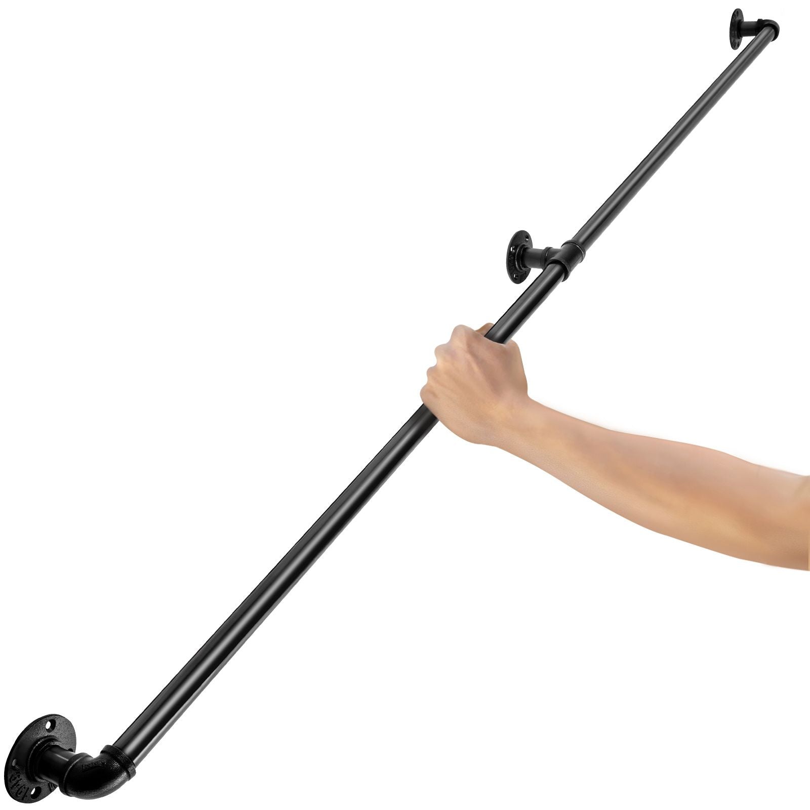 1.8m Pipe Stair Handrail Carbon Steel 200kg Wall Mounted Matte Black