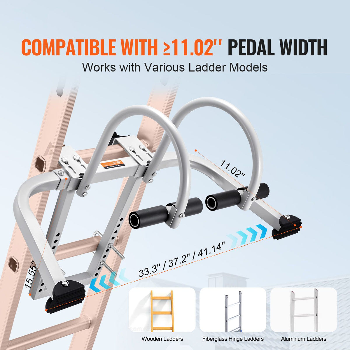 2-in-1 Ladder Stabilizer Roof Hook Steel Wall Standoff 330lb Capacity