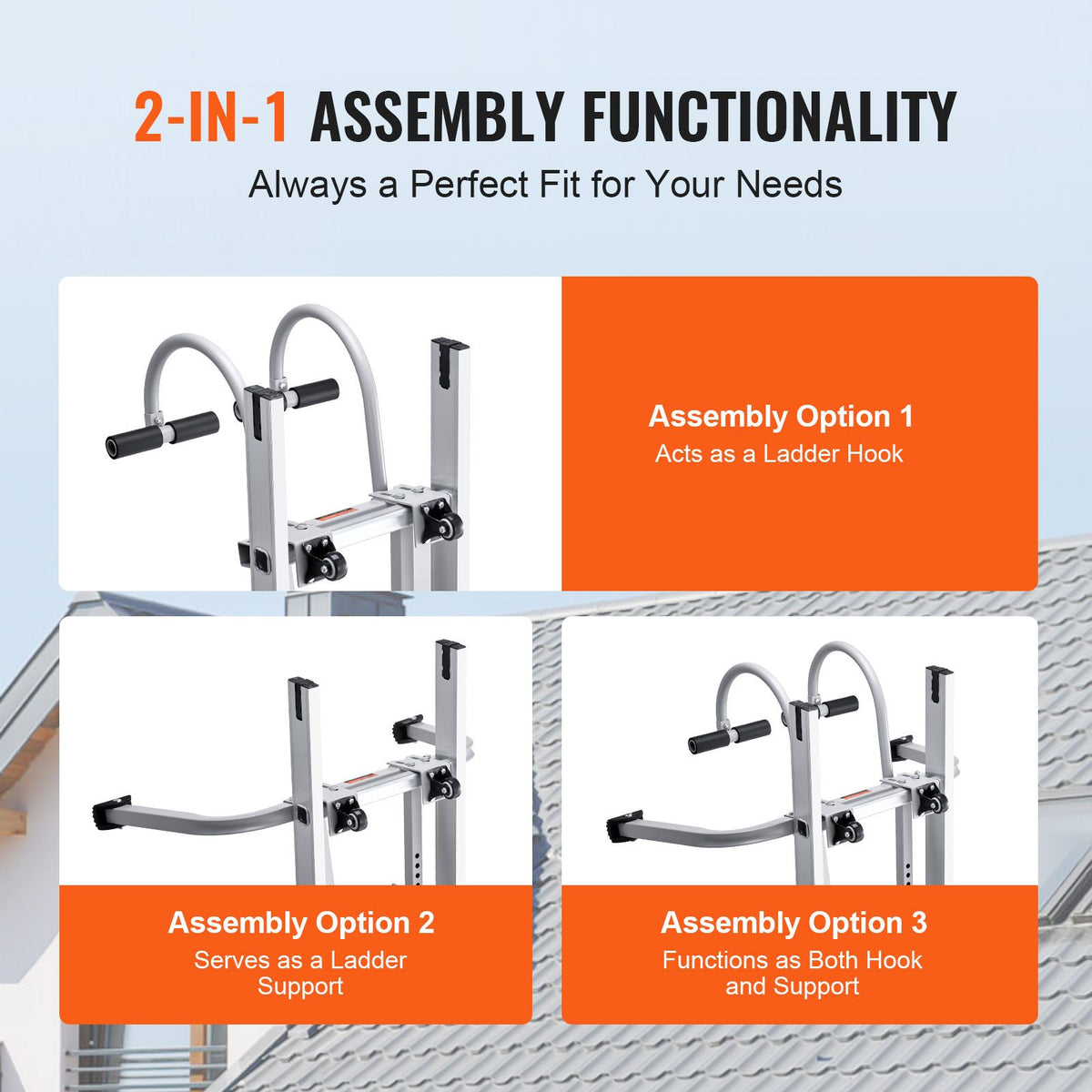 2-in-1 Ladder Stabilizer Roof Hook Steel Wall Standoff 330lb Capacity
