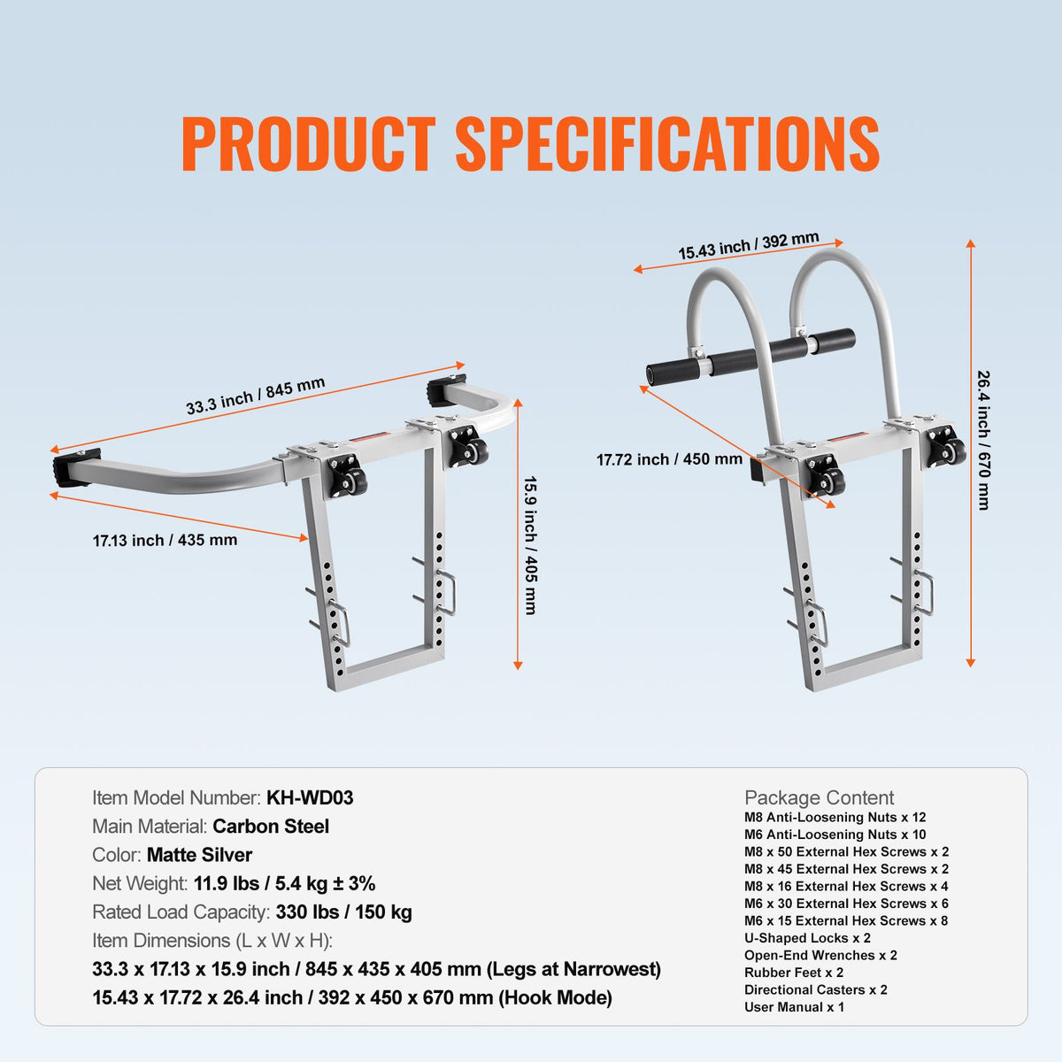 2-in-1 Ladder Stabilizer Roof Hook Steel Wall Standoff 330lb Capacity