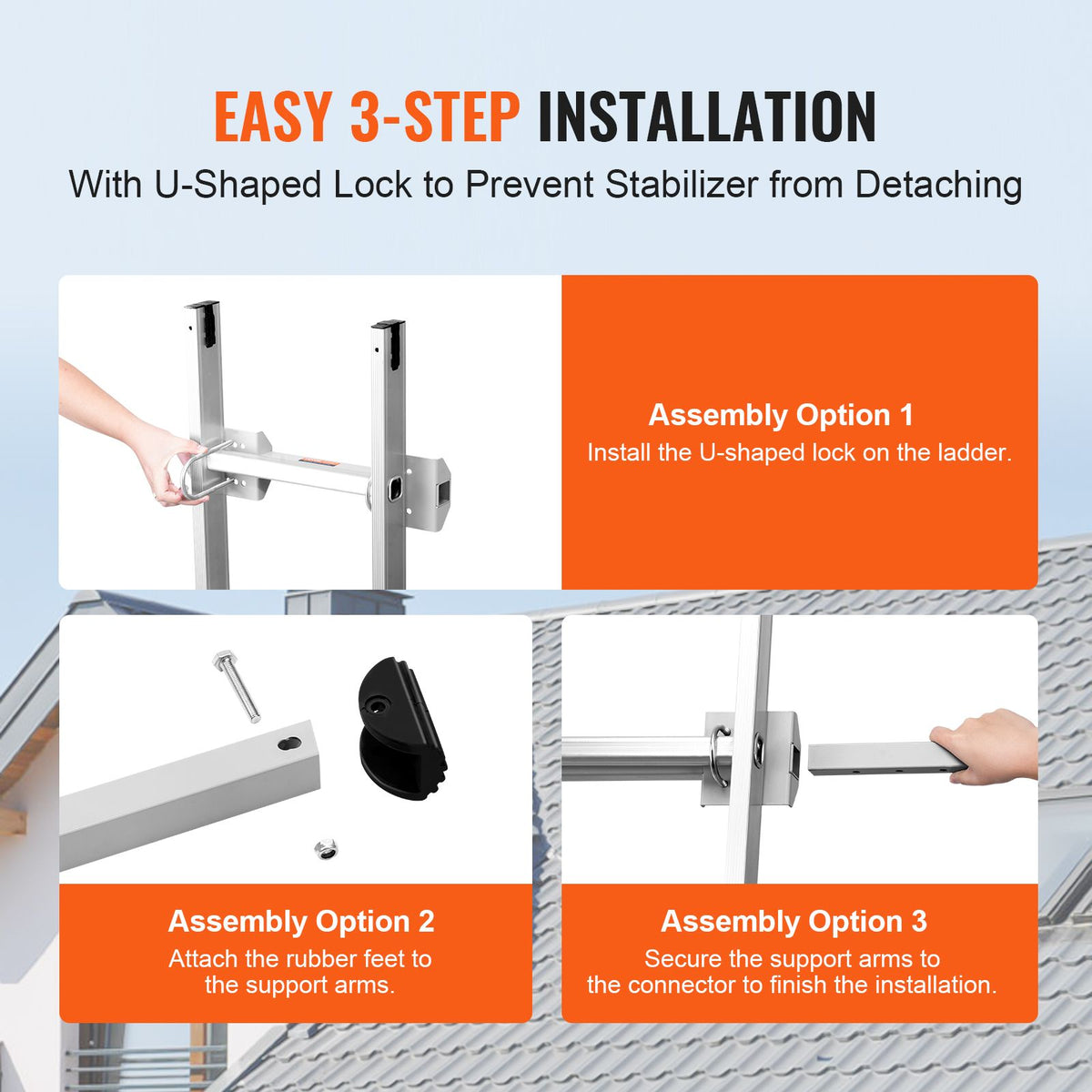 Heavy-Duty Steel Extension Ladder Standoff Stabilizer with Wing Span Kit