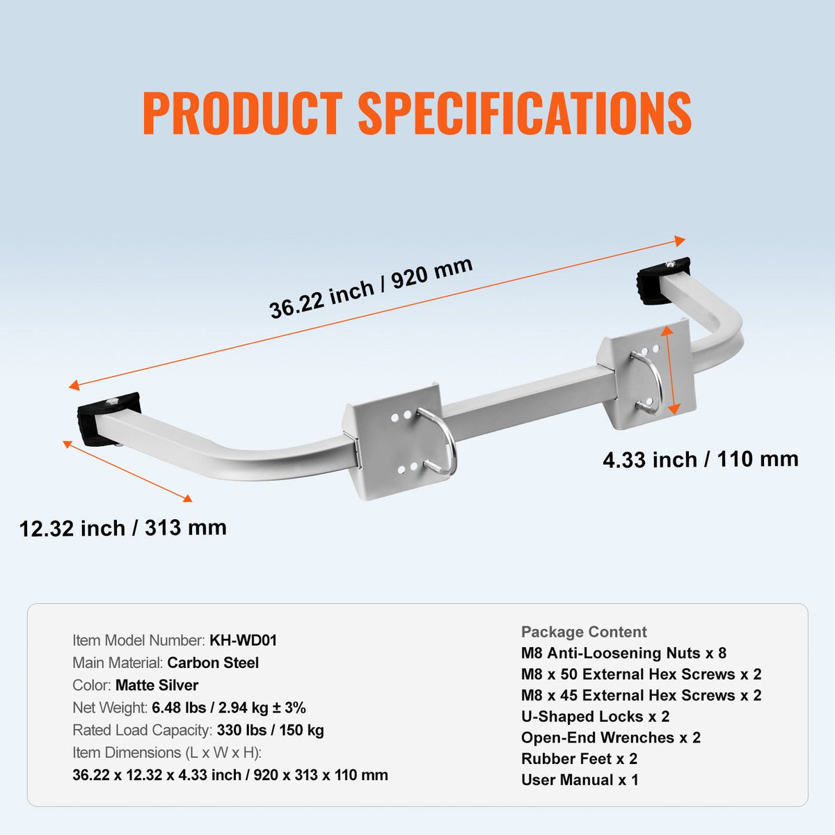 Heavy-Duty Steel Extension Ladder Standoff Stabilizer with Wing Span Kit